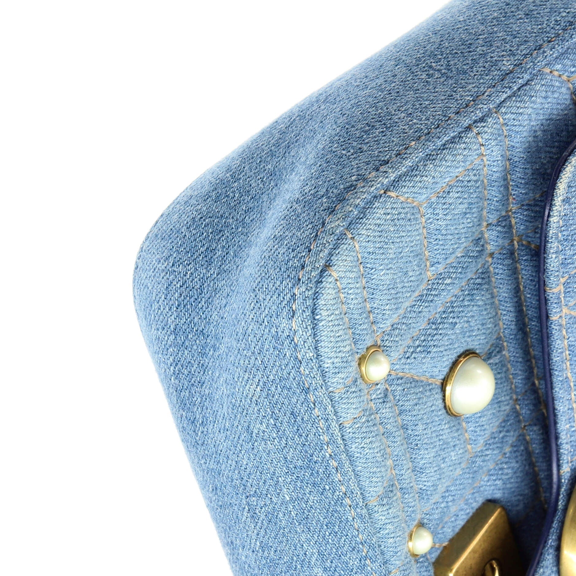 Pearly GG Marmont Flap Bag Embellished Matelasse Denim Mini