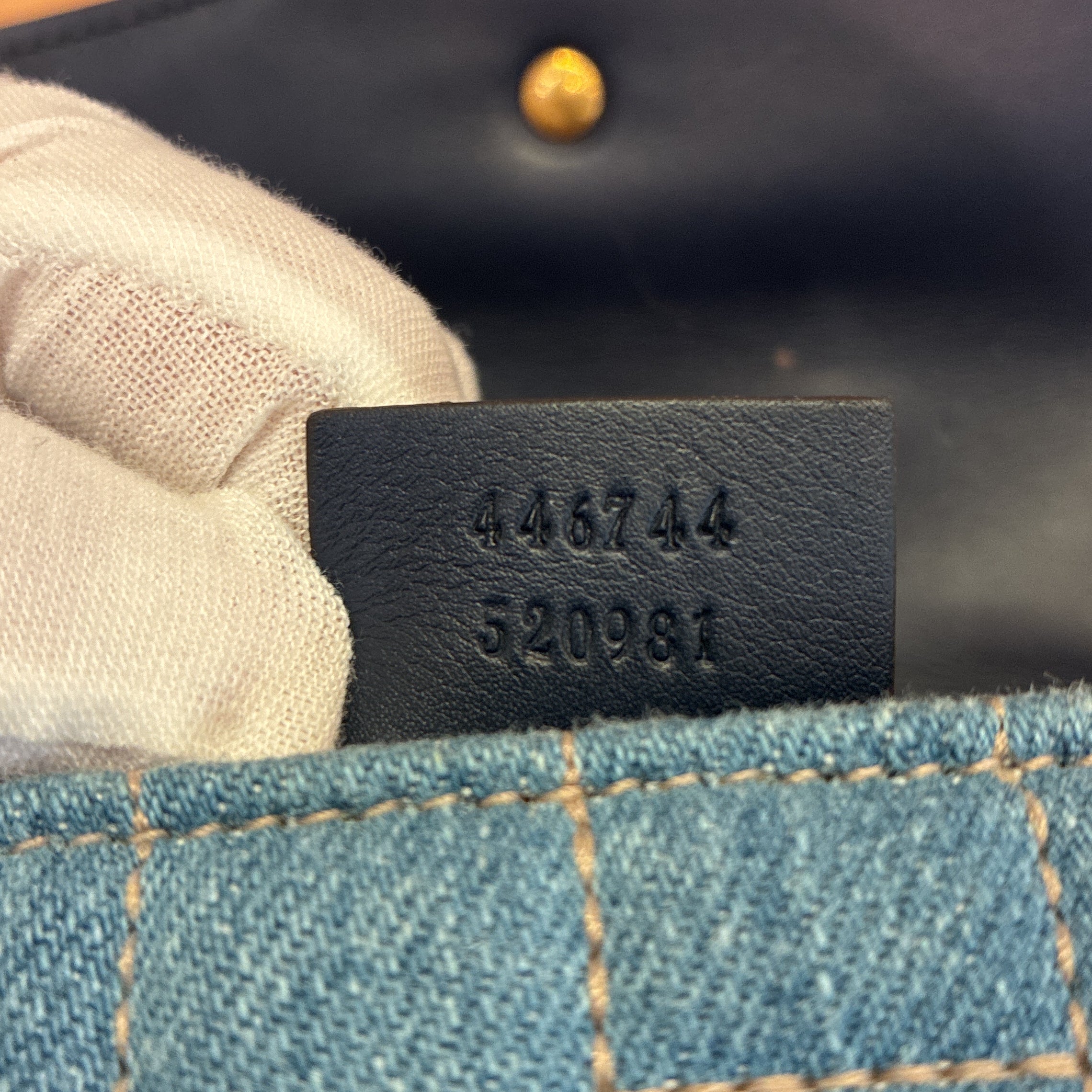 Pearly GG Marmont Flap Bag Embellished Matelasse Denim Mini