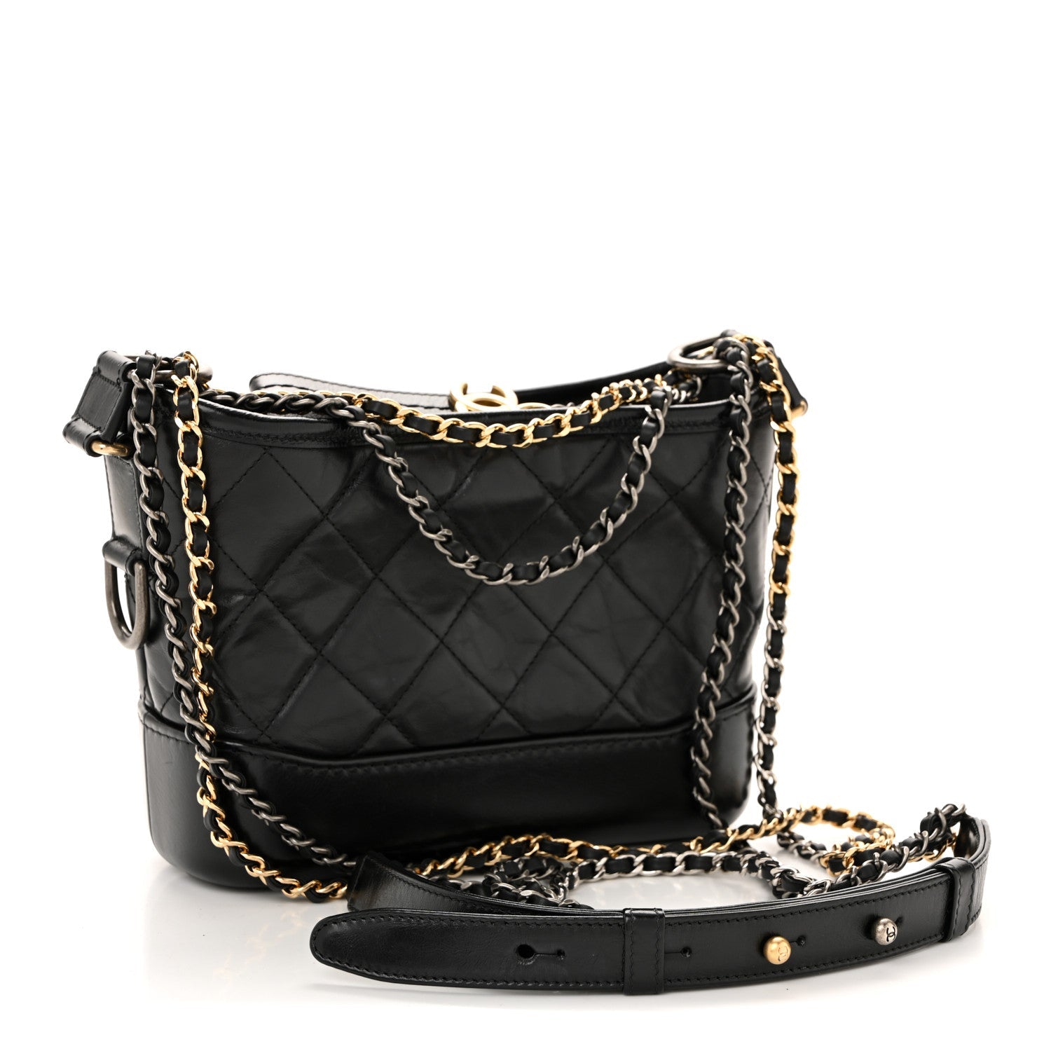 Aged Calfskin Quilted Small Gabrielle Hobo Black