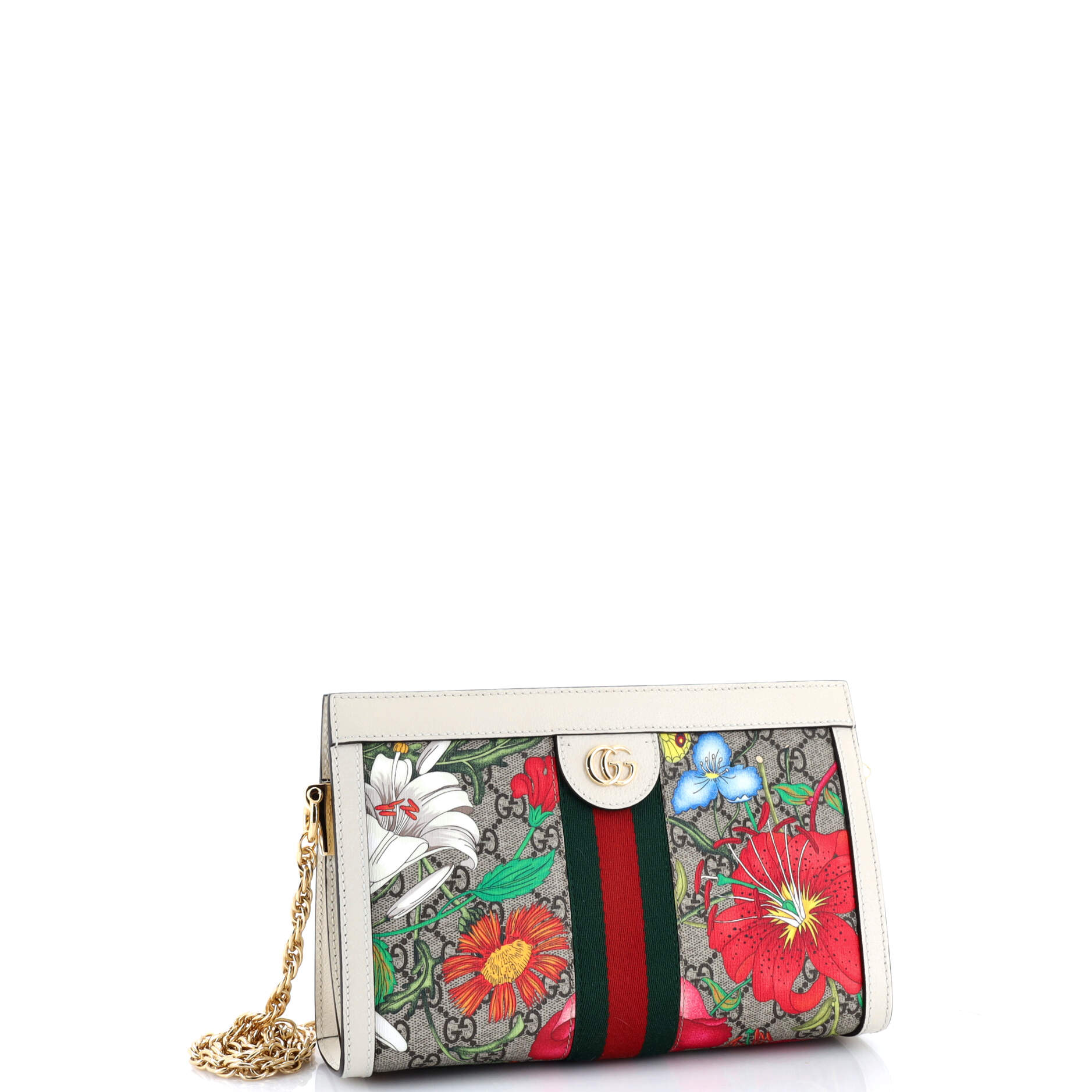 Ophidia Chain Shoulder Bag Flora GG Coated Canvas Small
