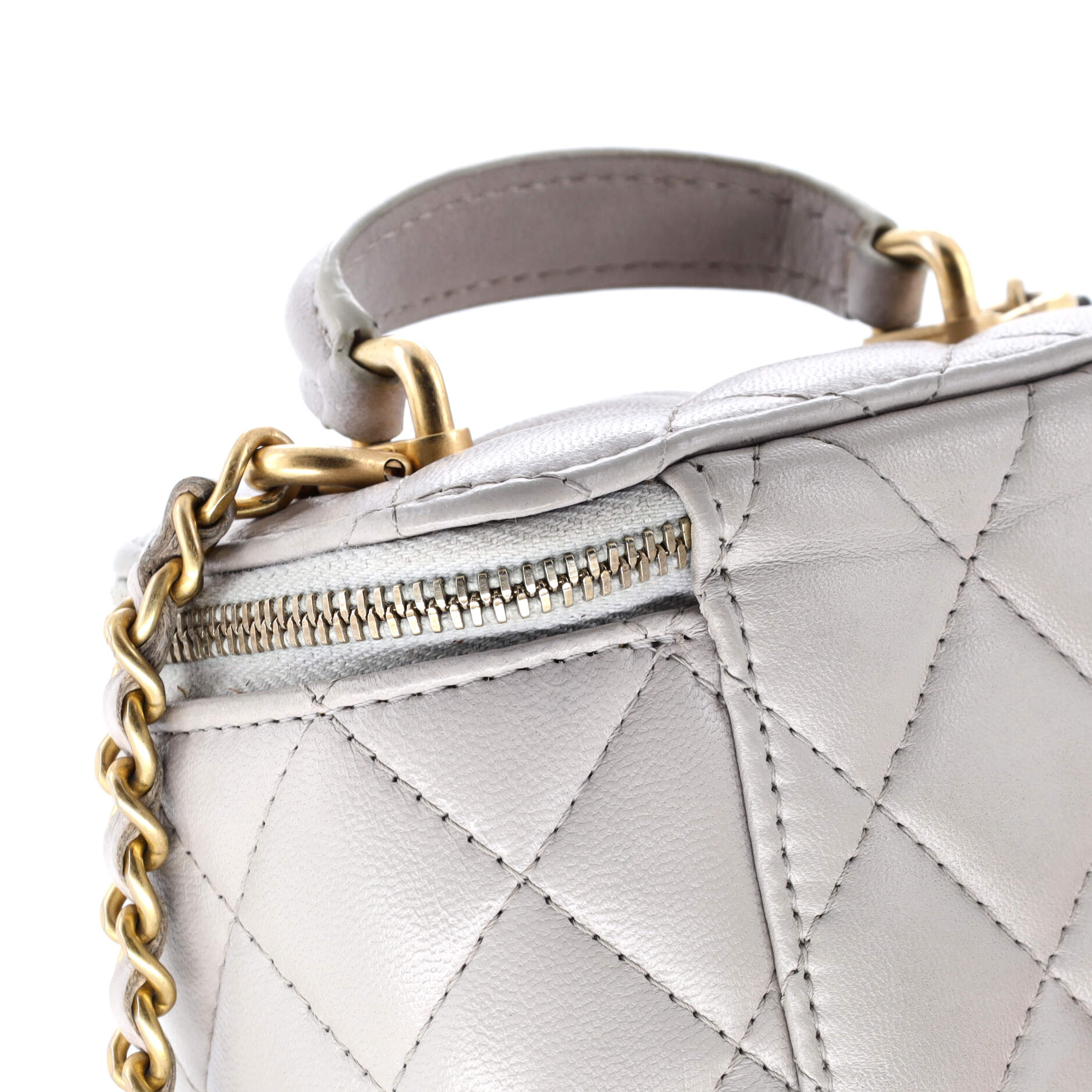 Classic Top Handle Vanity Case with Chain Quilted Lambskin Mini
