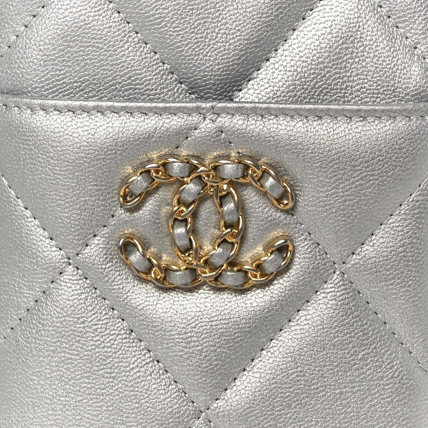 Lambskin Quilted Chanel 19 Phone and Card Holder Silver