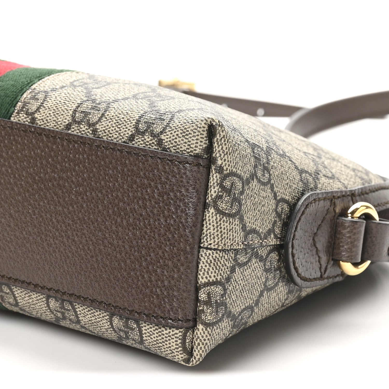 GG Supreme Monogram Textured Dollar Calfskin Web Small Ophidia Dome Shoulder Bag Beige Ebony New Acero