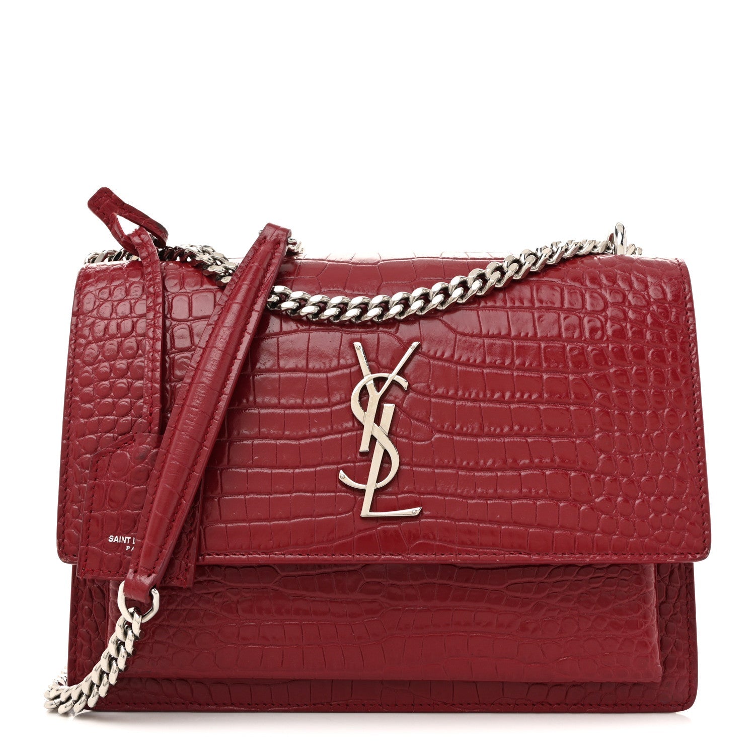 Calfskin Crocodile Embossed Medium Monogram Sunset Rouge Eros