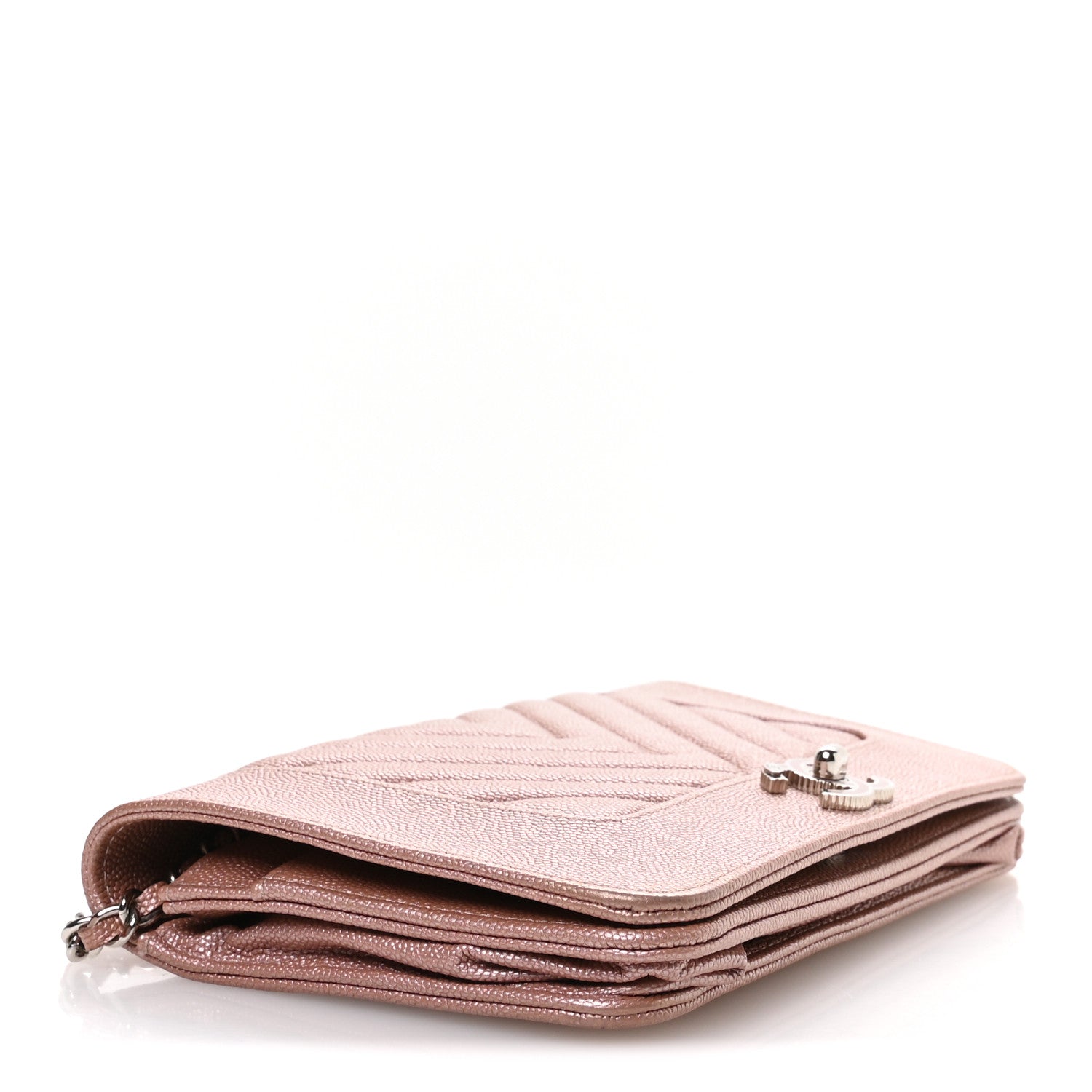 Metallic Caviar Chevron Quilted Vintage Mademoiselle Wallet On Chain WOC Pink