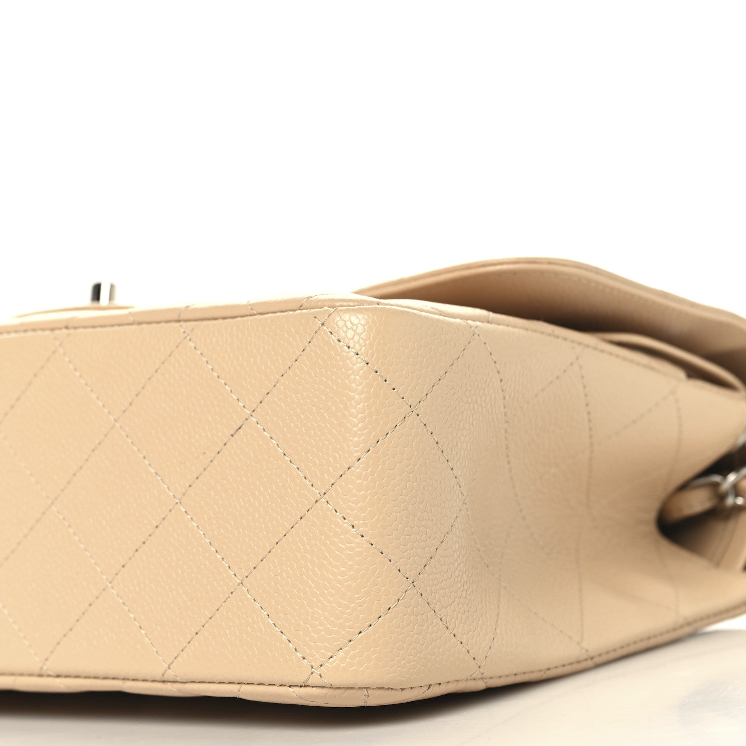 Caviar Quilted Jumbo Double Flap Beige