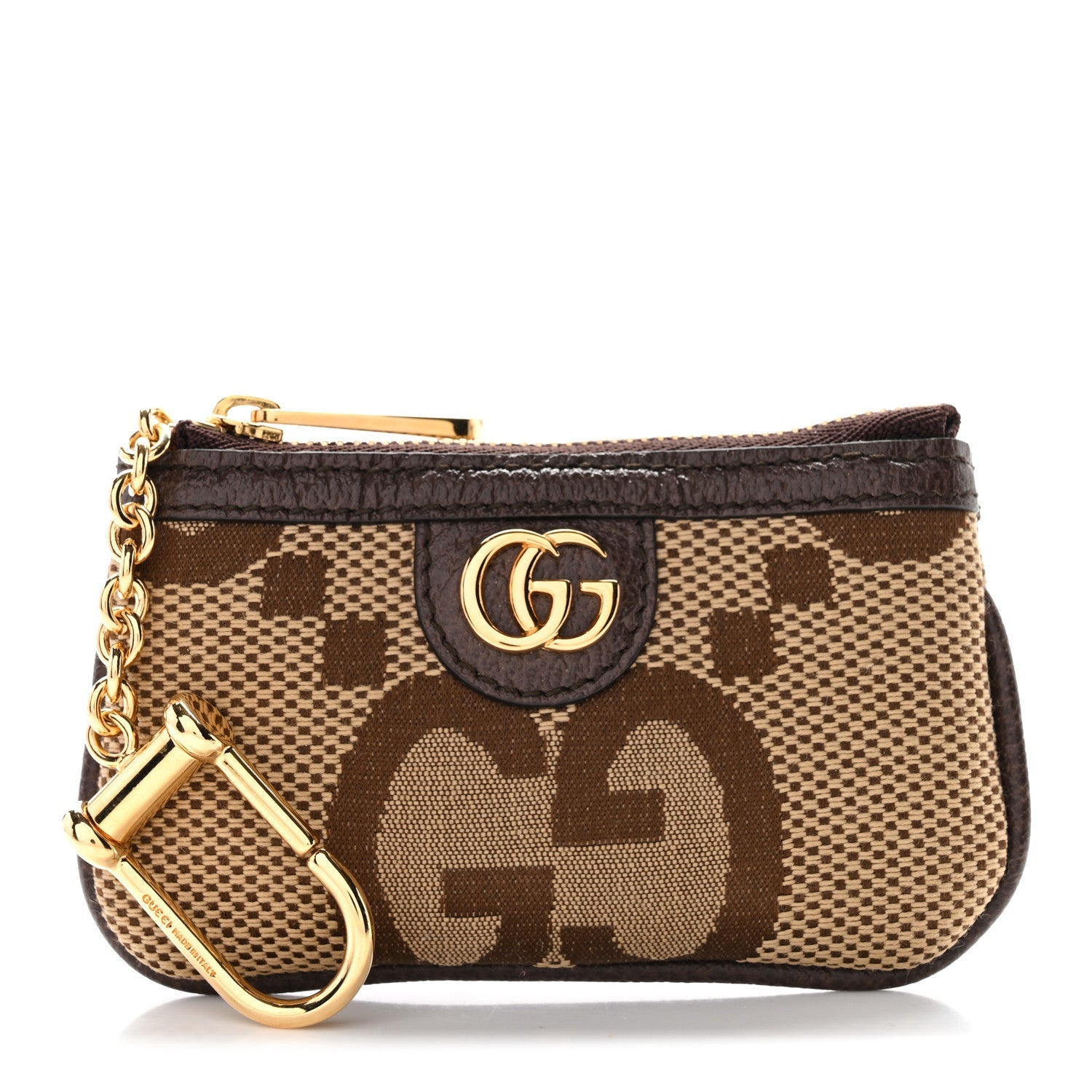 Monogram Jumbo GG Textured Dollar Calfskin Ophidia Key Case Camel Ebony New Acero