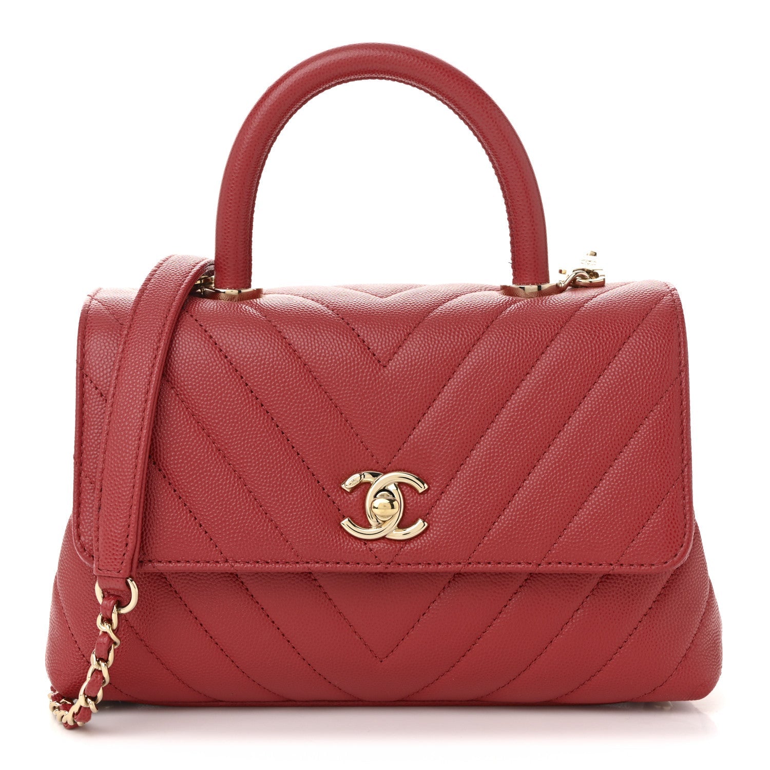 Caviar Chevron Quilted Mini Coco Handle Flap Red