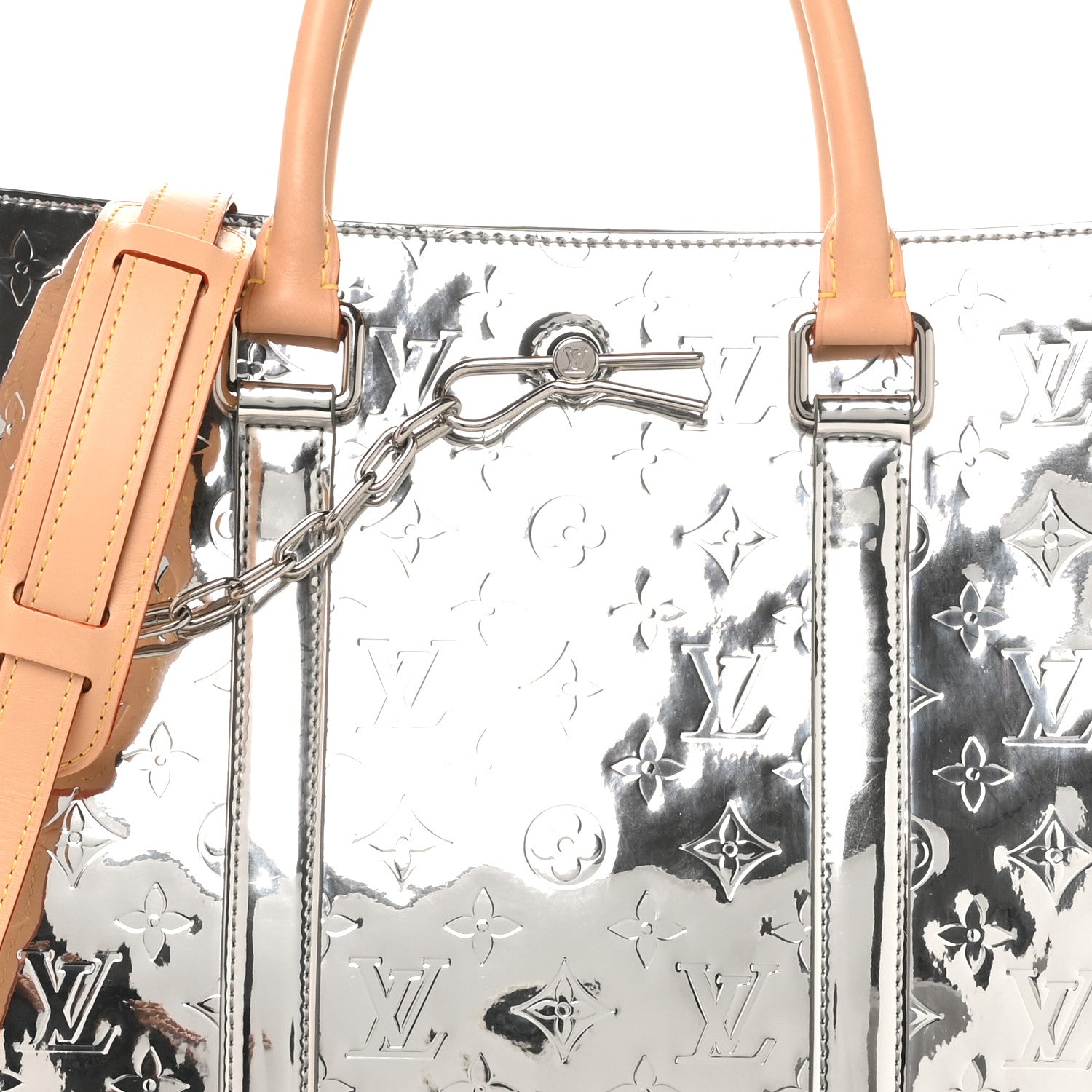Monogram Mirror Sac Plat NM Silver