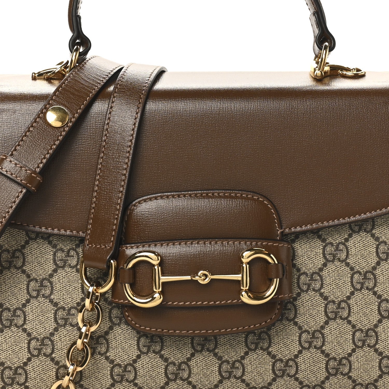 GG Supreme Monogram Calfskin Medium Horsebit 1955 Top Handle Bag Beige Ebony Brown Sugar