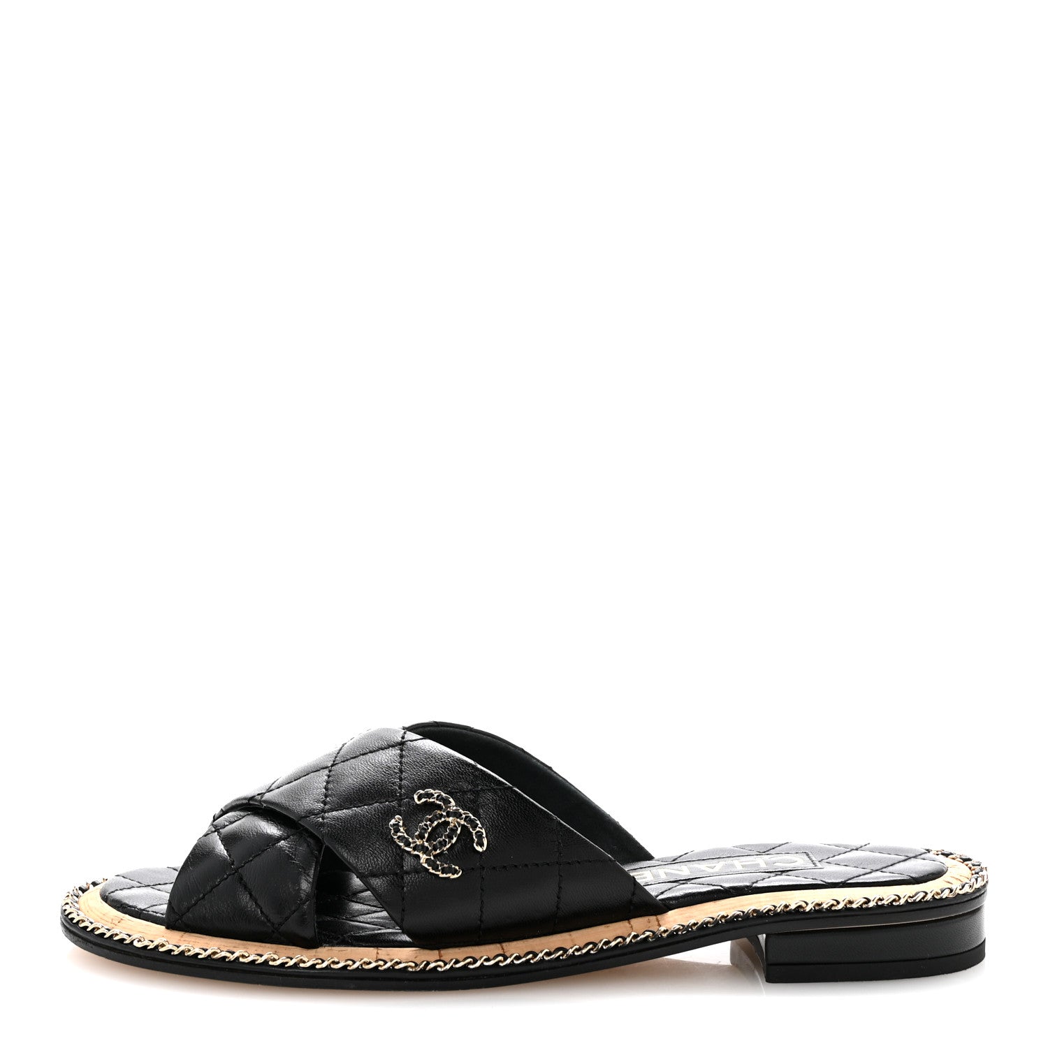Lambskin Quilted Chain CC Sandals 36 Black