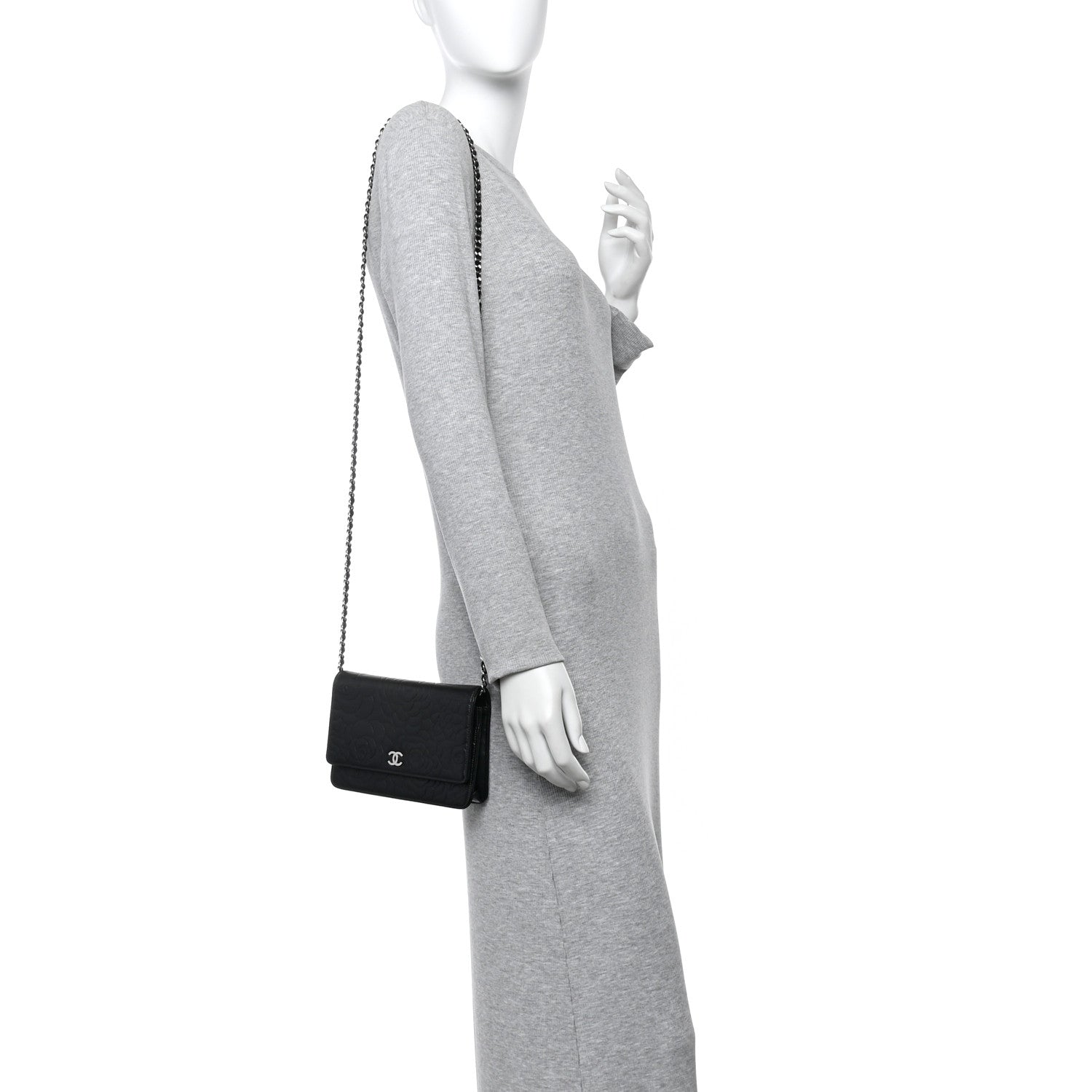Lambskin Camellia Embossed Wallet on Chain WOC
