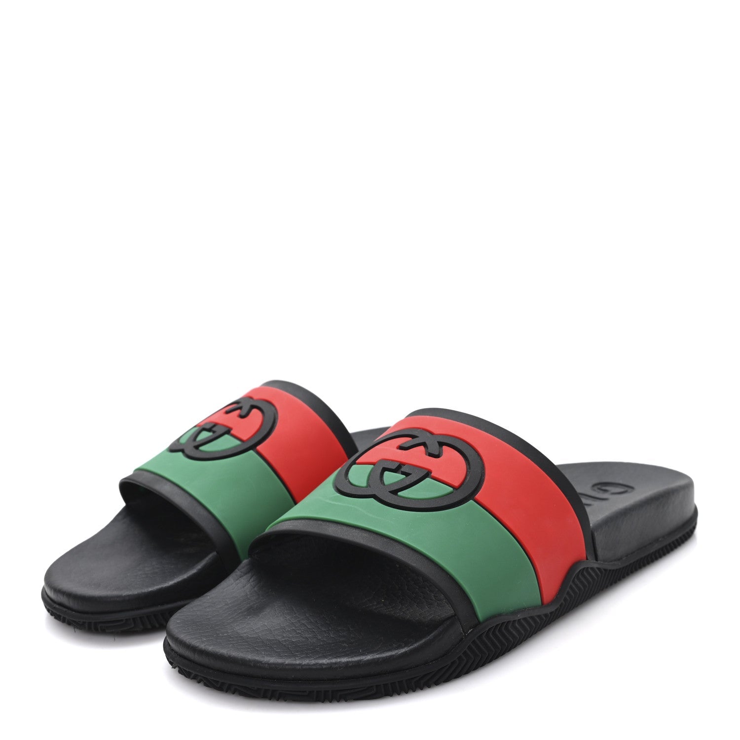 Rubber Web Womens Interlocking G Slide Sandals 40 Black Green Red