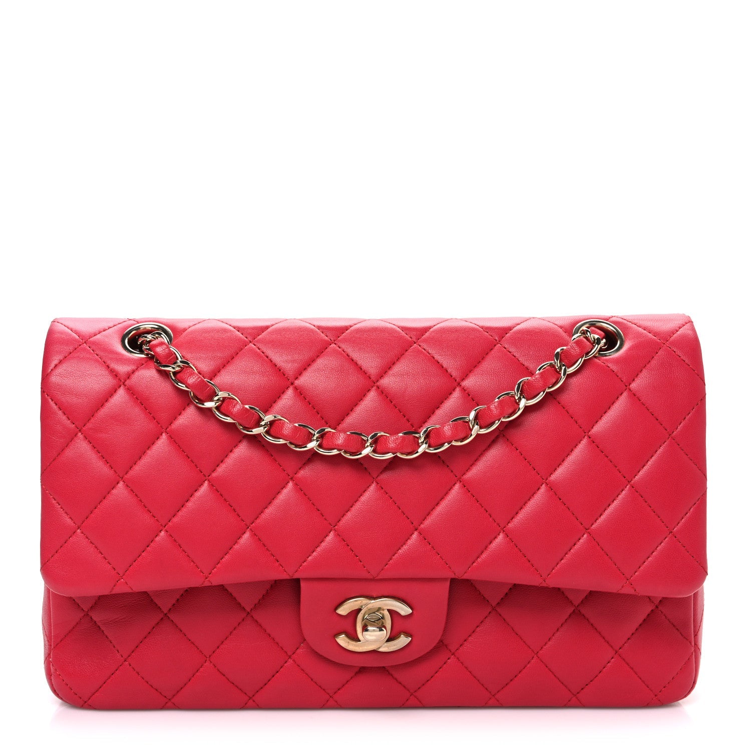 Lambskin Quilted Medium Double Flap Pink