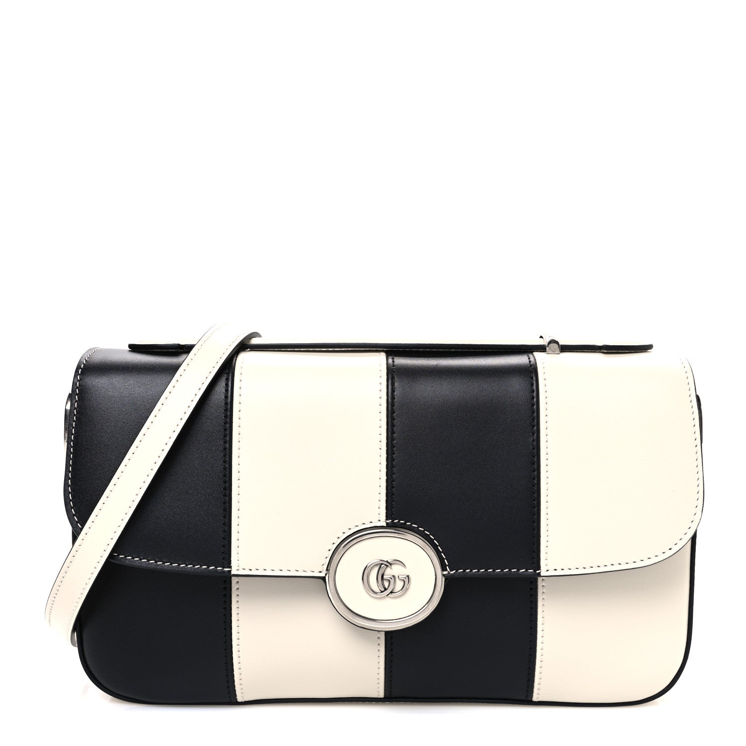 Senna Calfskin Lines Petite GG Top Handle Shoulder Bag Black Mystic White