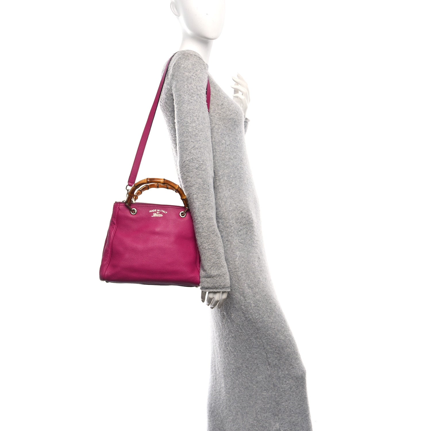 Calfskin Small Bamboo Shopper Tote Bright Bougainvillea