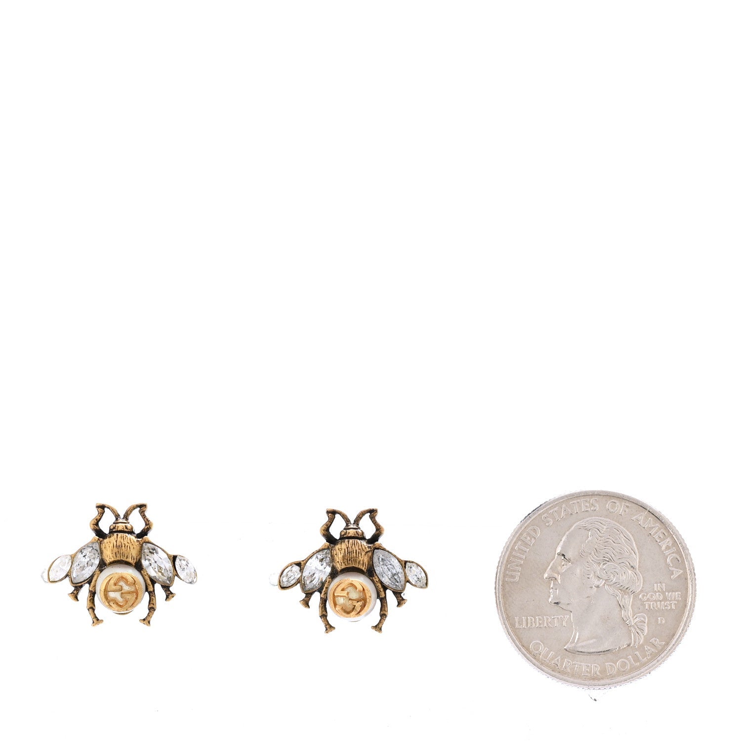 Crystal Pearl GG Bee Earrings Gold