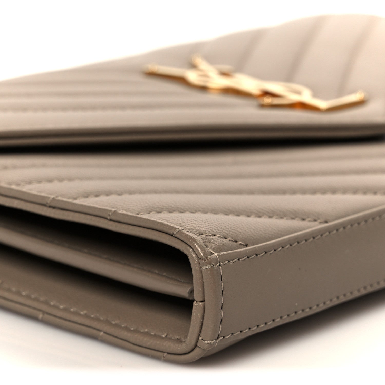 Lambskin Matelasse Chevron Monogram Envelope Chain Wallet Vintage Peach