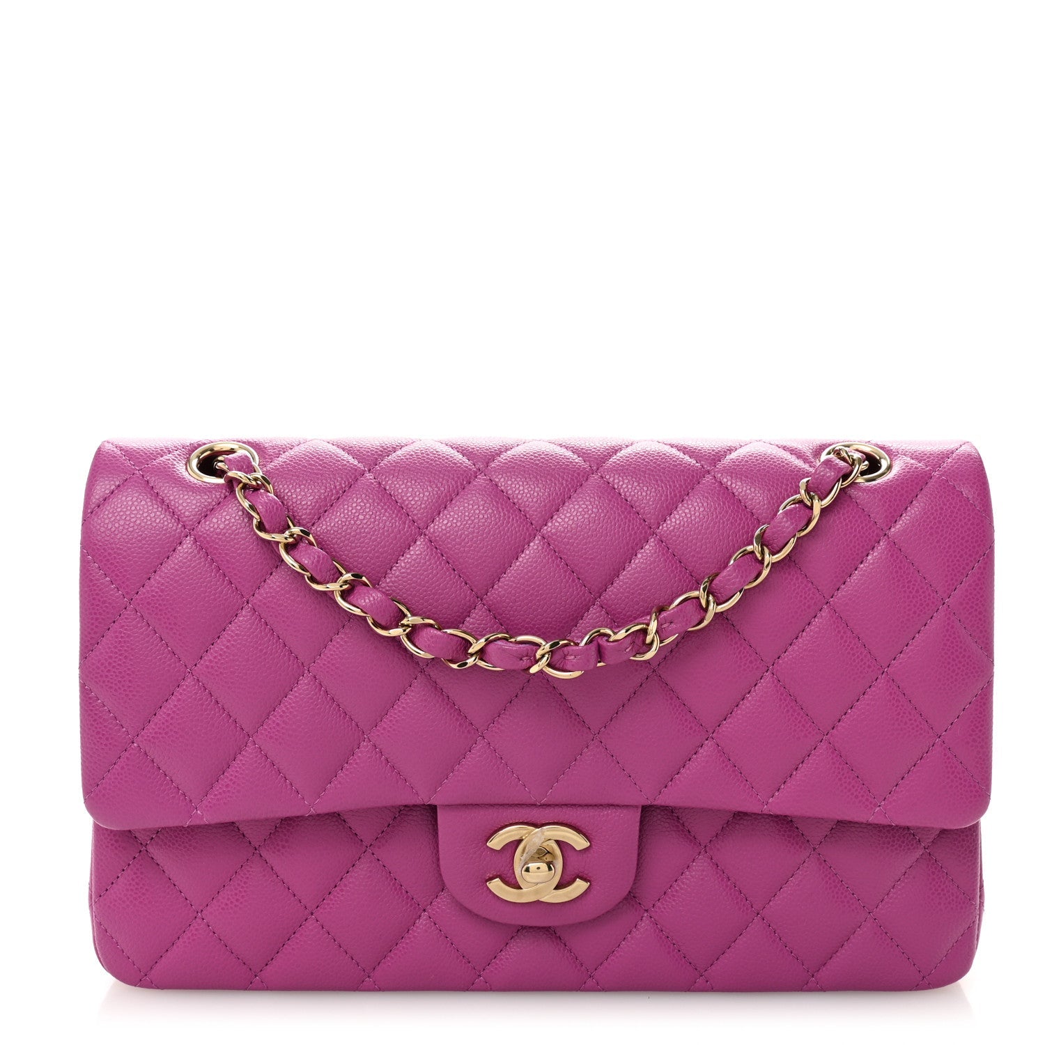 Caviar Quilted Medium Double Flap Purple