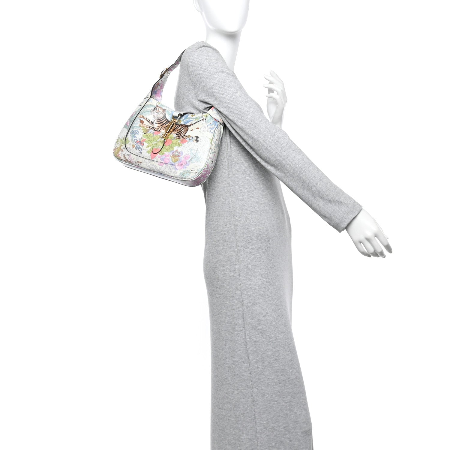New Shangai Calfskin Tiger Savanah Small Jackie 1961 Hobo Chalky White Multicolor