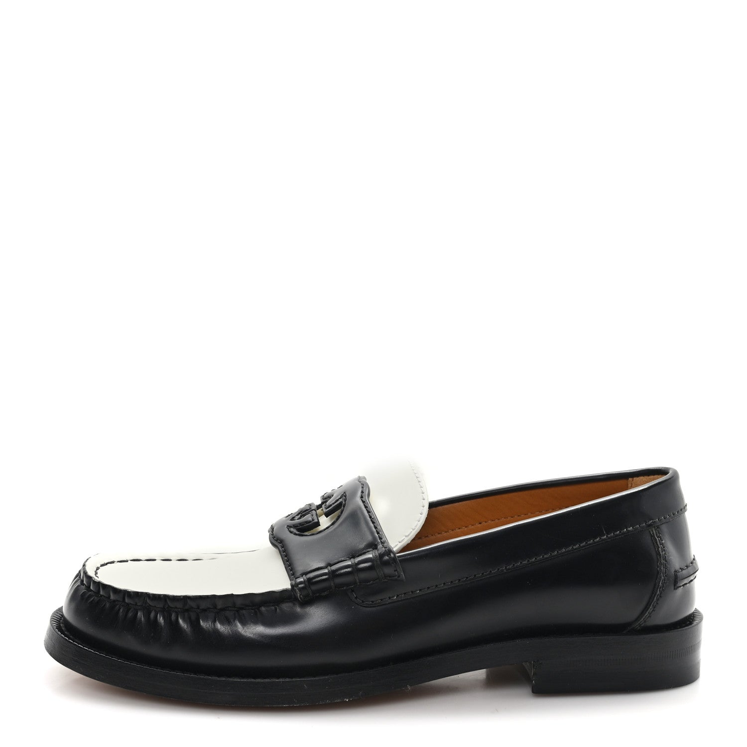 Millennial Ribot Cut Out Interlocking G Loafers 36 Black White
