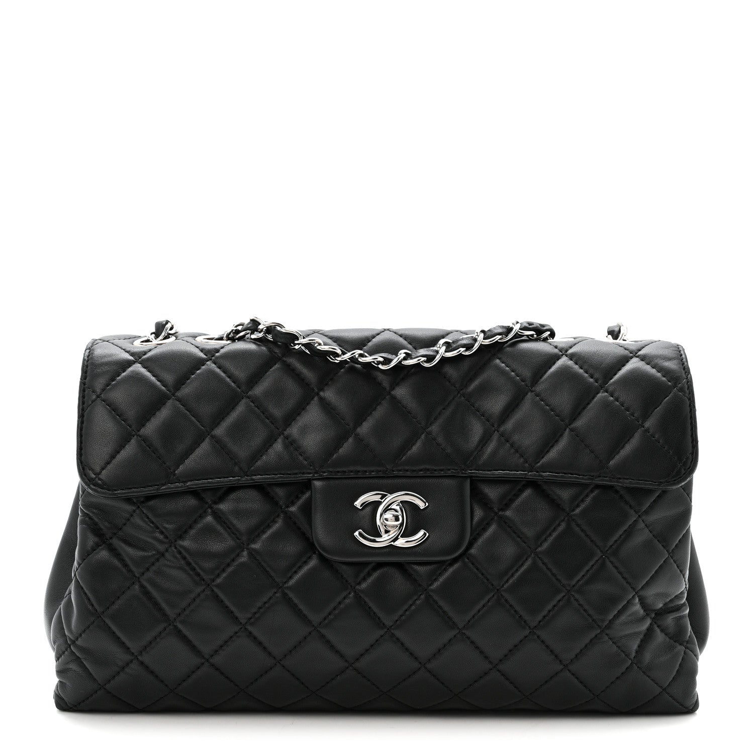 Lambskin Quilted Jumbo Chanel by 4 Flap Black