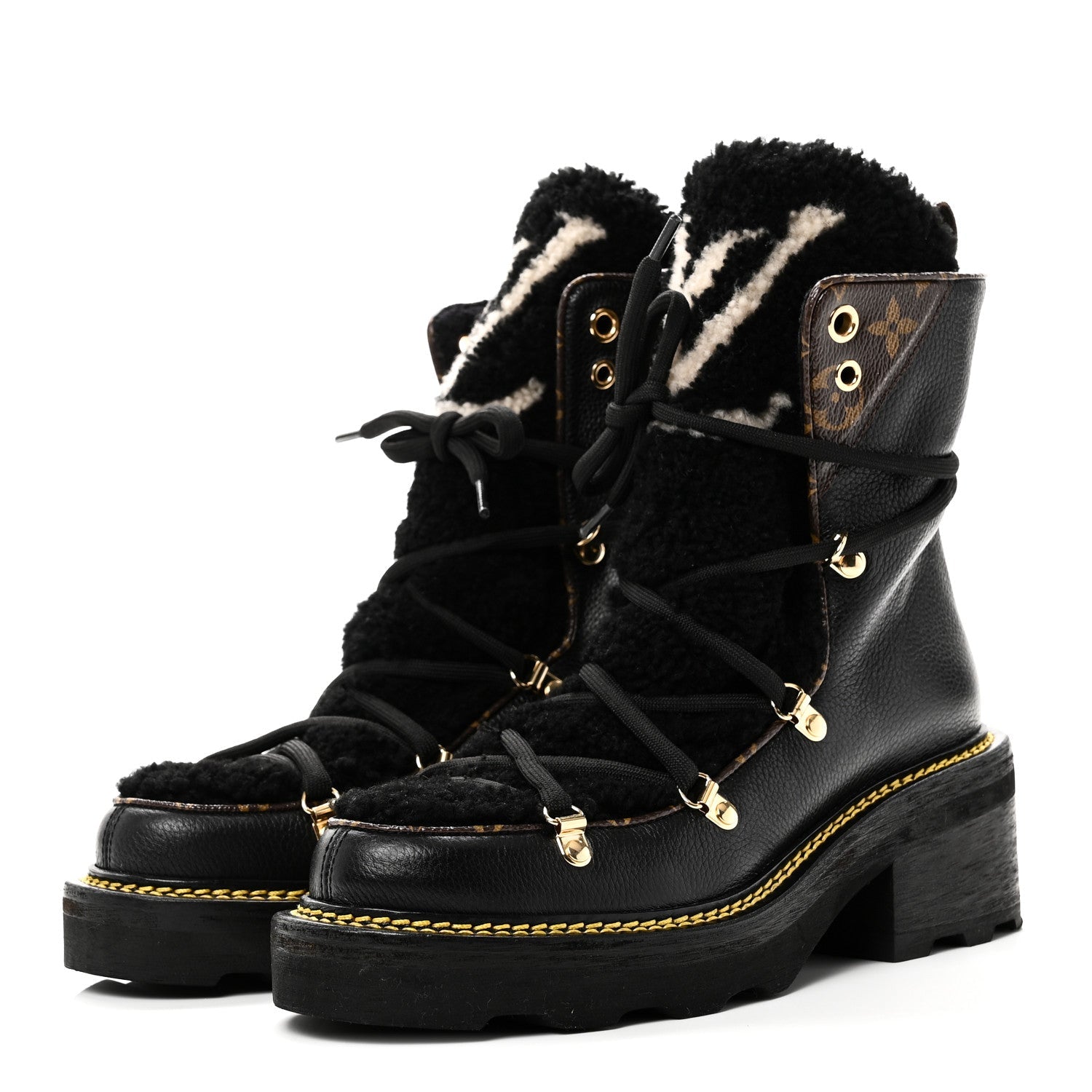 Grained Calfskin Shearling LV Beaubourg Ankle Boots 37.5 Black