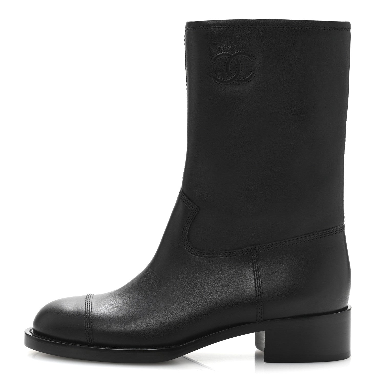 Calfskin Quilted CC Boots 38.5 Black