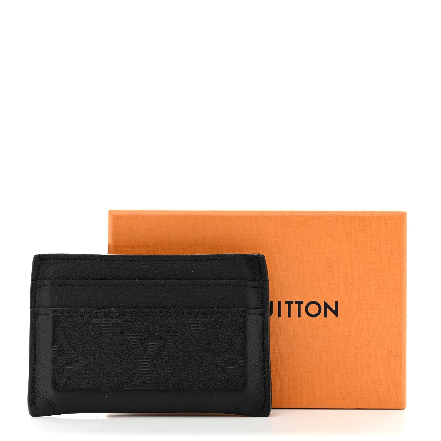 Calfskin Monogram Shadow Double Card Holder Black