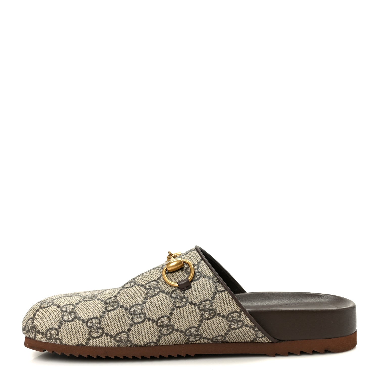 GG Supreme Monogram Miro Soft Calfskin Womens Horsebit Slippers 38 Beige Ebony New Acero
