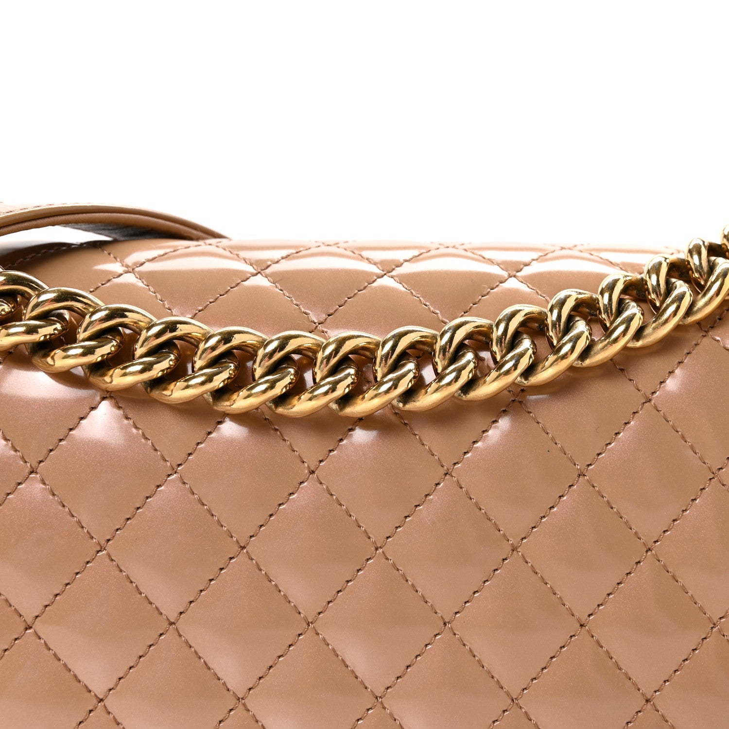 Iridescent Glazed Calfskin Quilted New Medium Boy Flap Dark Beige