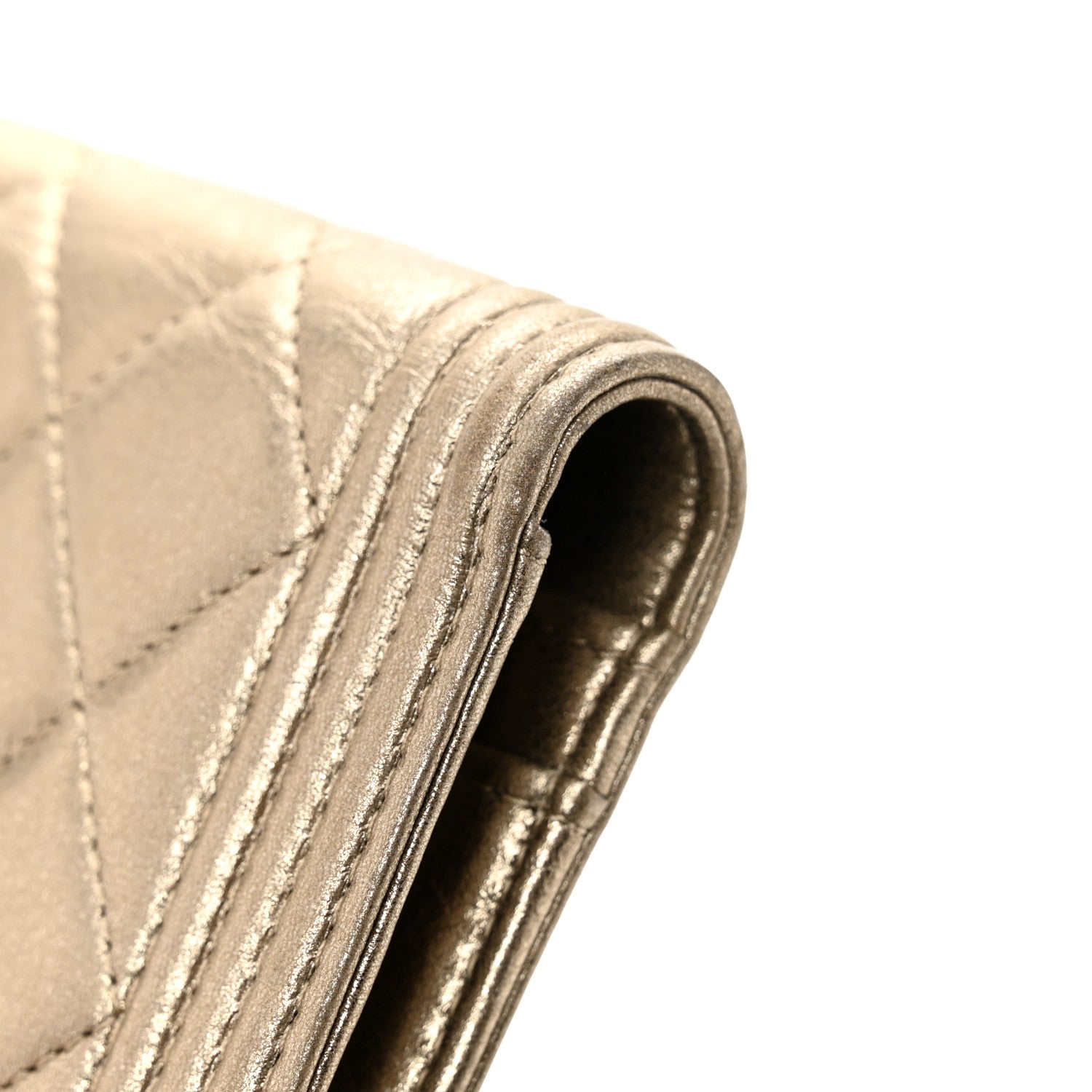 Metallic Lambskin Quilted Boy Yen Wallet Gold