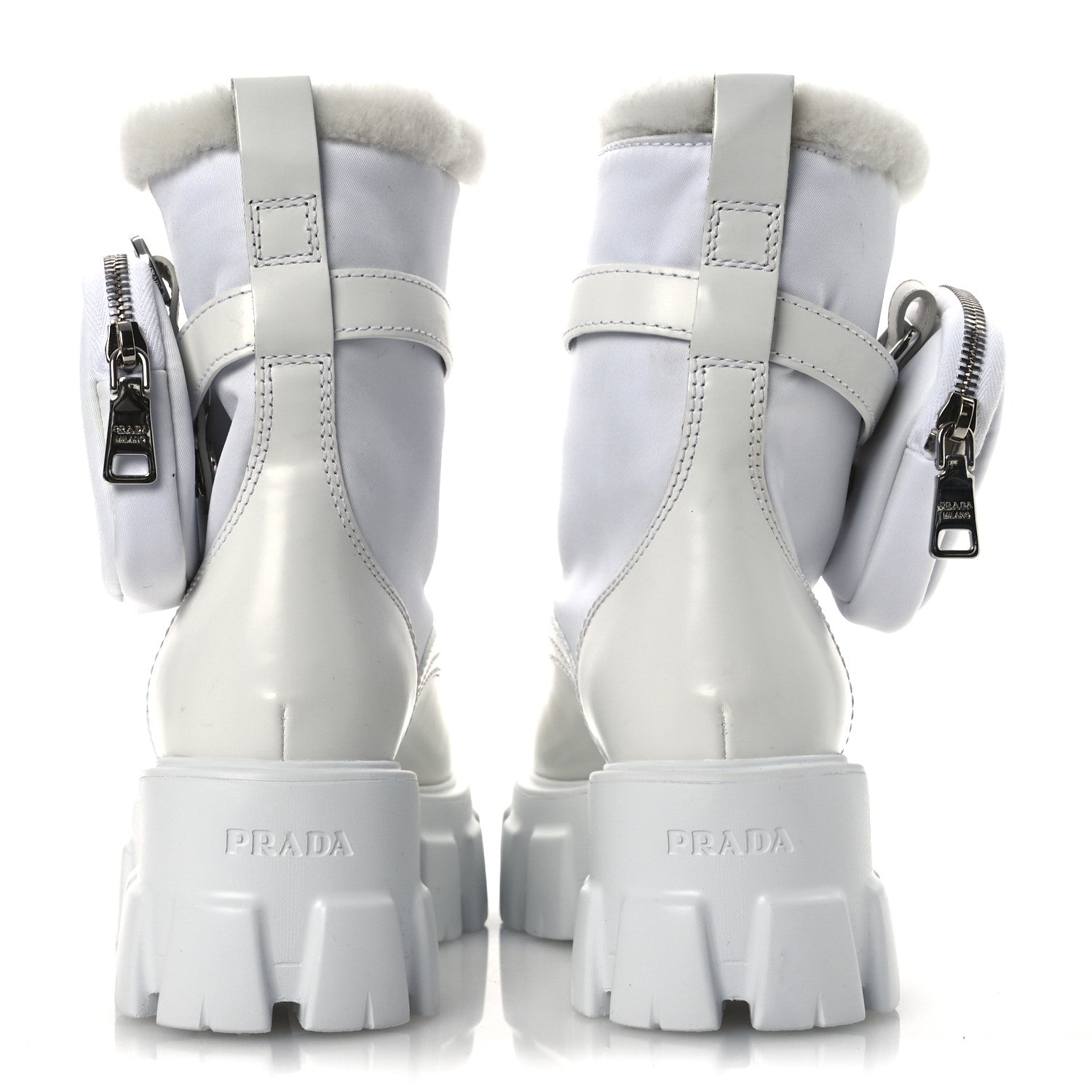 Spazzolato Rois Nylon Shearling Metal Triangle Logo Monolith Pouch Pocket 55mm Boots 35.5 White
