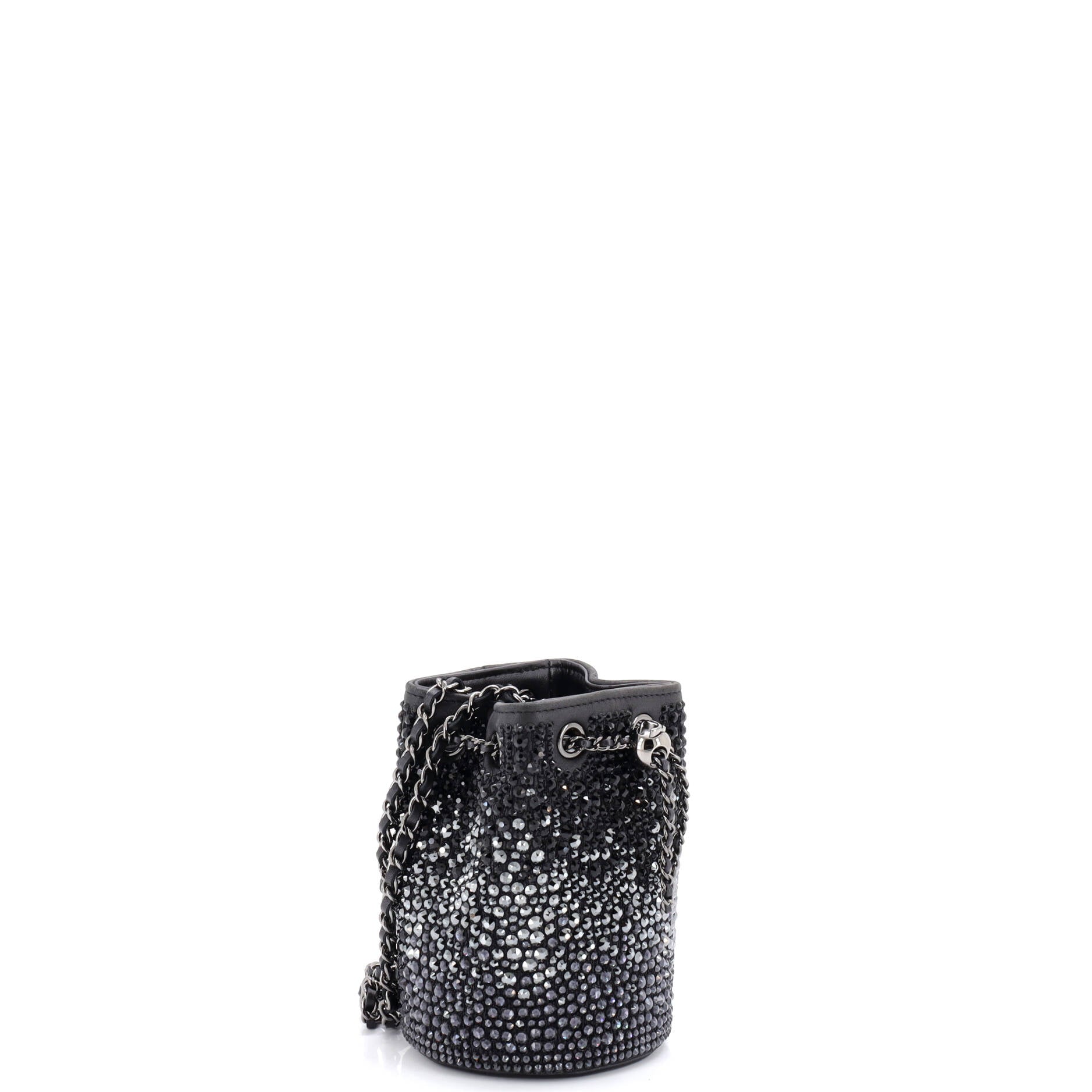 Pearl Crush Drawstring Bucket Bag Strass Embellished Leather Mini