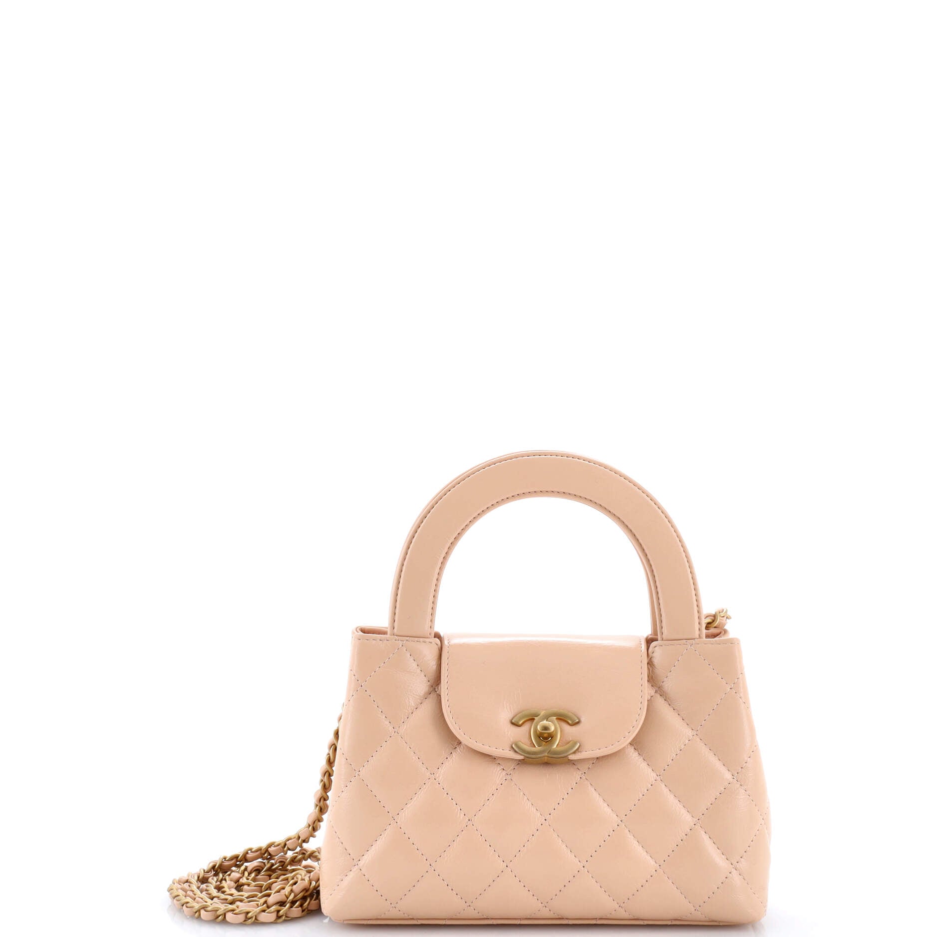 Kelly Top Handle Shopping Bag Quilted Shiny Aged Calfskin Mini