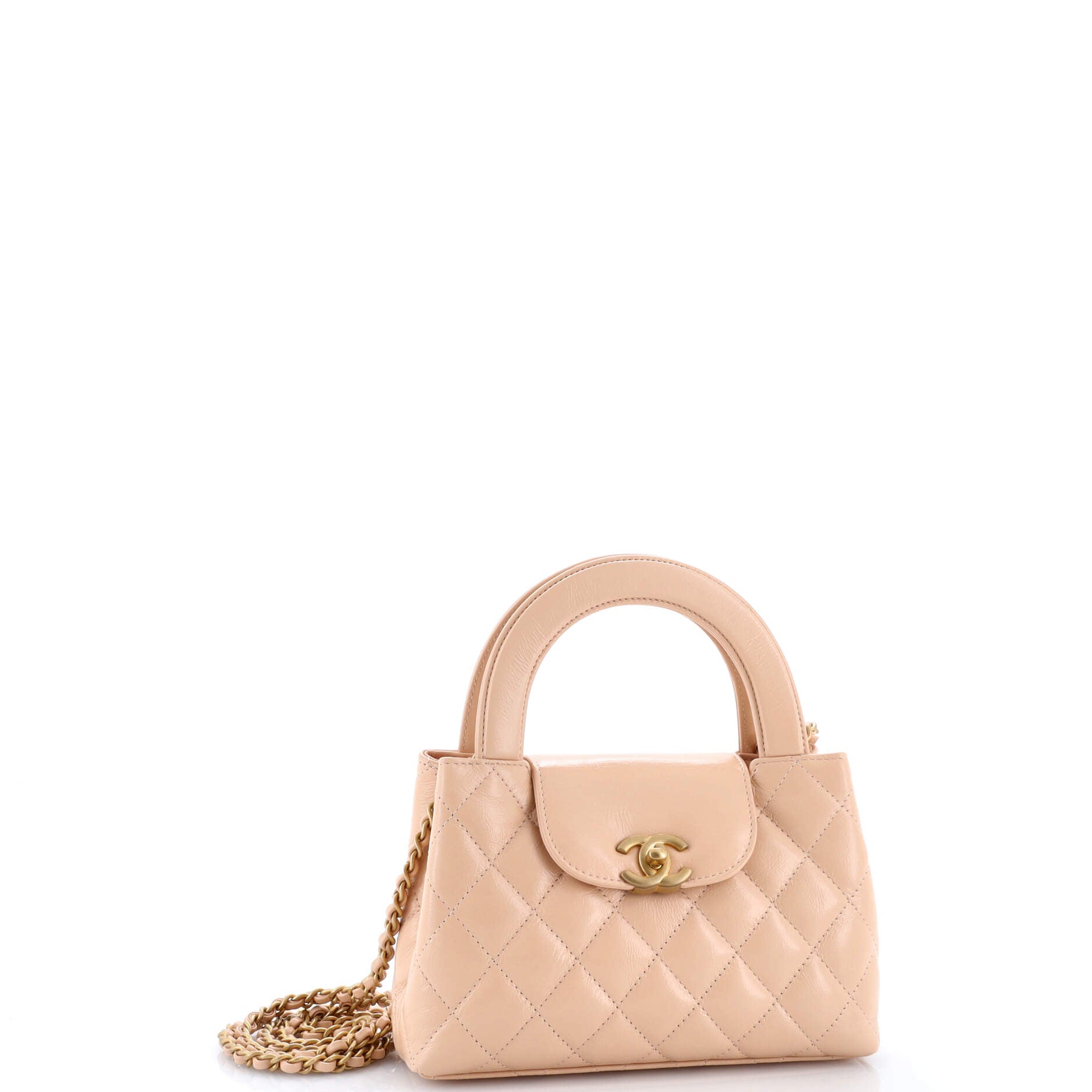 Kelly Top Handle Shopping Bag Quilted Shiny Aged Calfskin Mini