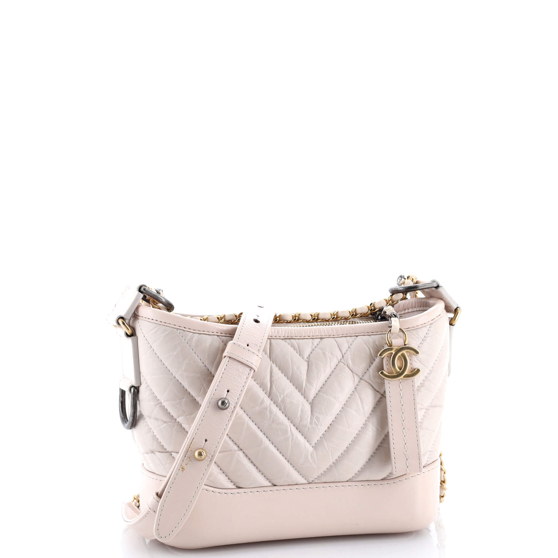 Gabrielle Hobo Chevron Aged Calfskin Small