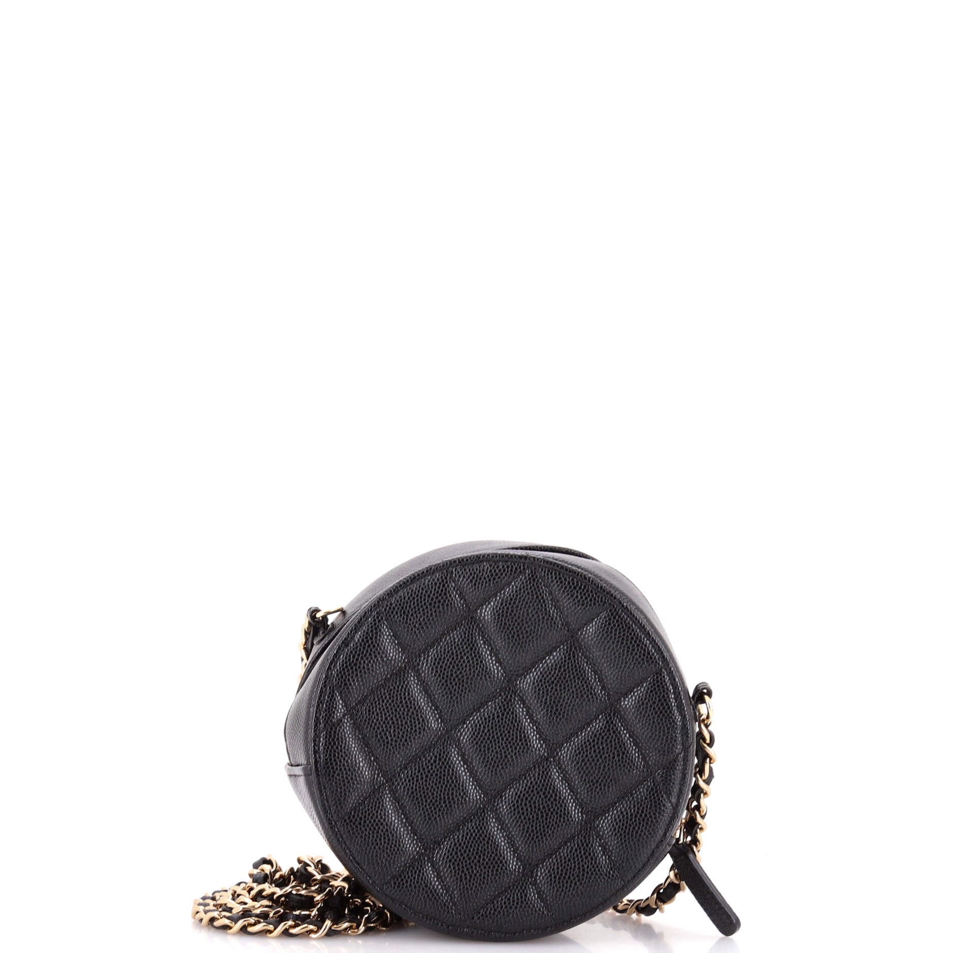 Round Clutch with Chain Quilted Caviar Mini