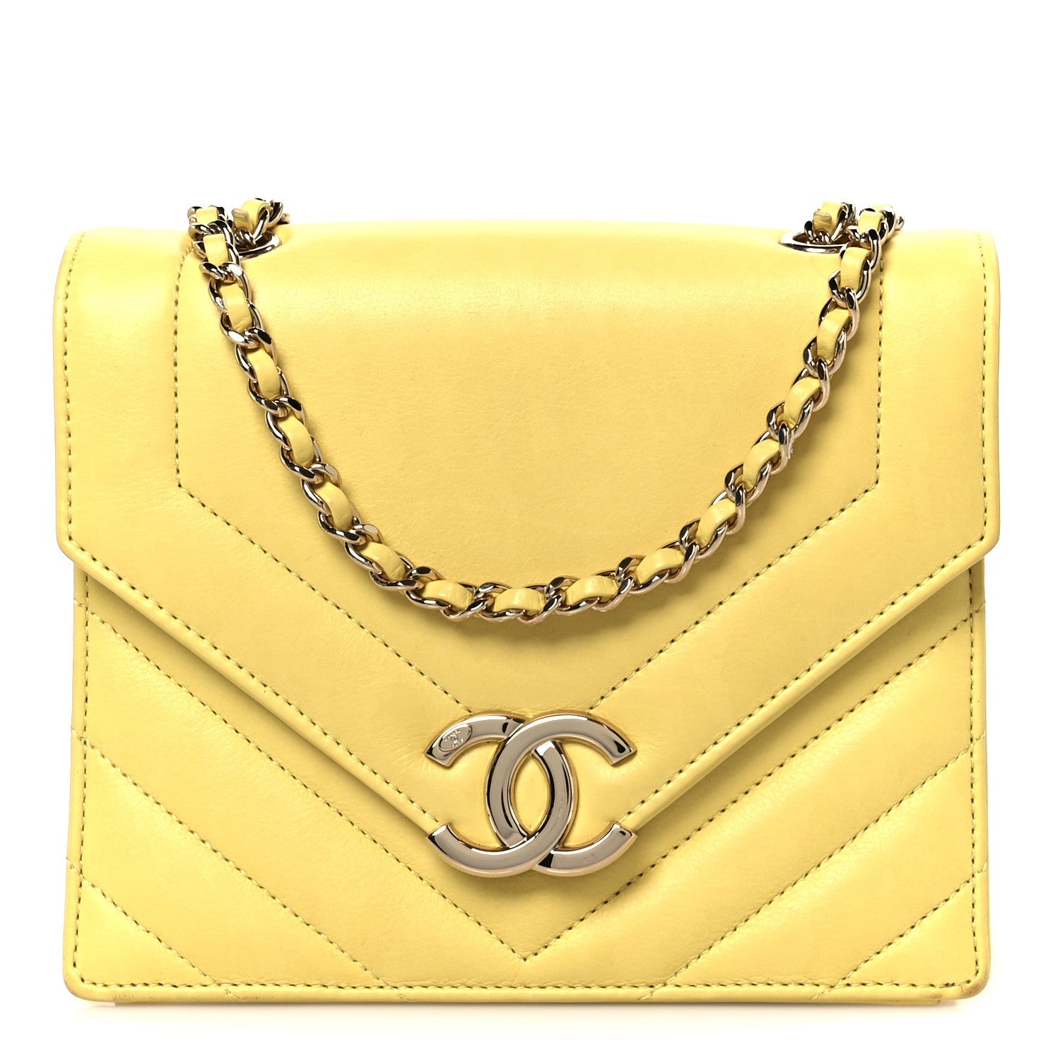 Calfskin Quilted Chevron Small Envelope Flap Yellow