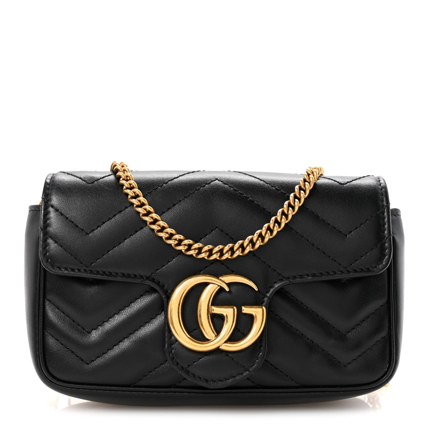 Calfskin Matelasse Super Mini GG Marmont Shoulder Bag Black