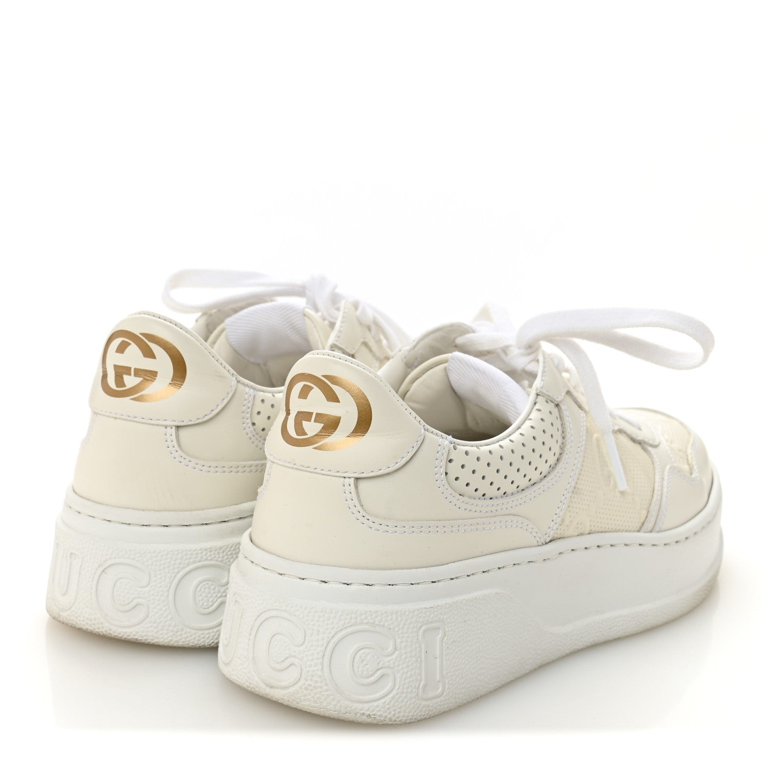 Calfskin GG Tennis Embossed Perforated Womens Platform 55mm Sneakers 37 Great White