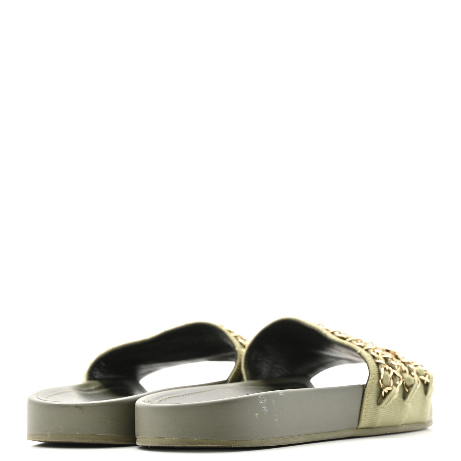 Canvas Chain Flat Sandals 37 Khaki