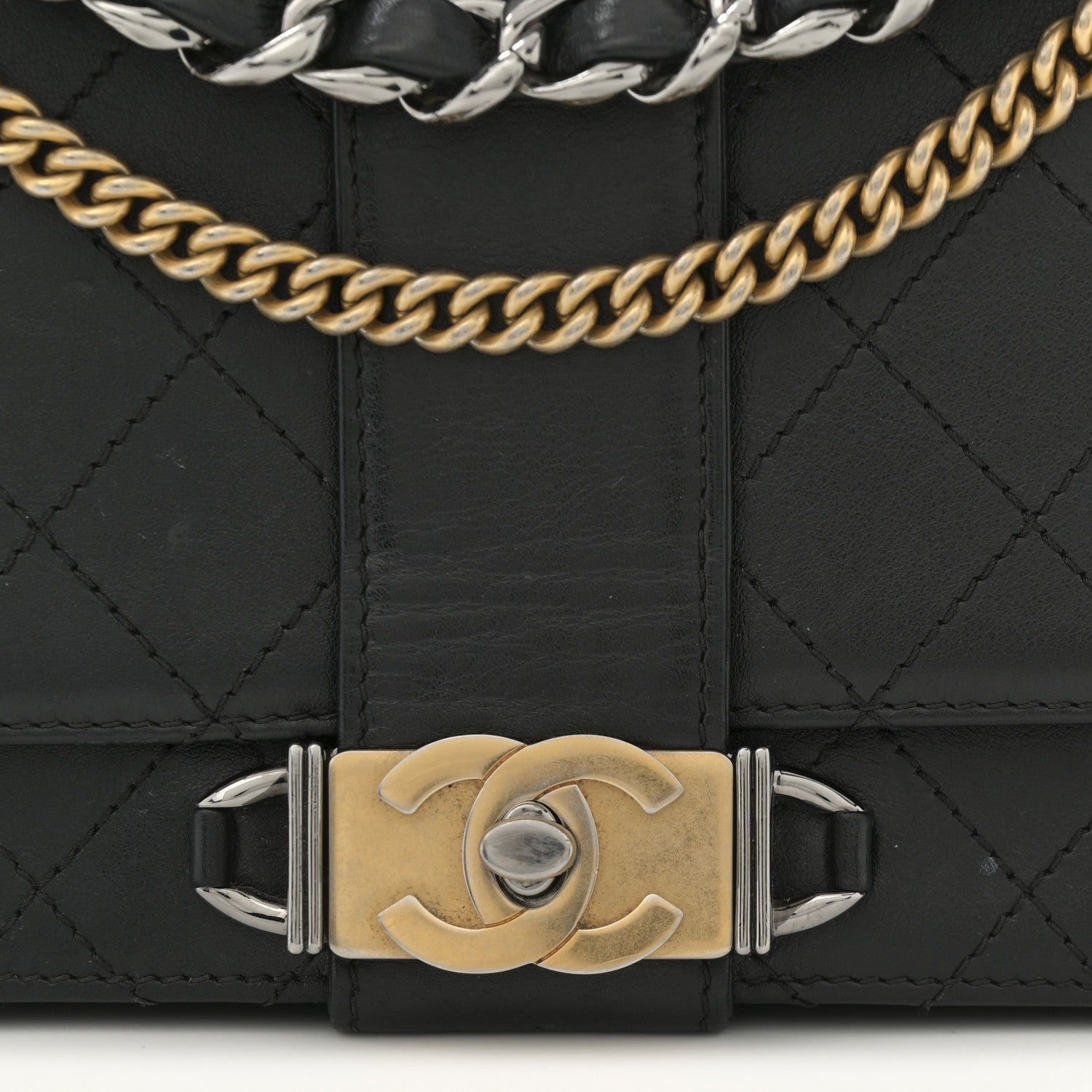Calfskin Stitched Multi Chain Flap Bag Black