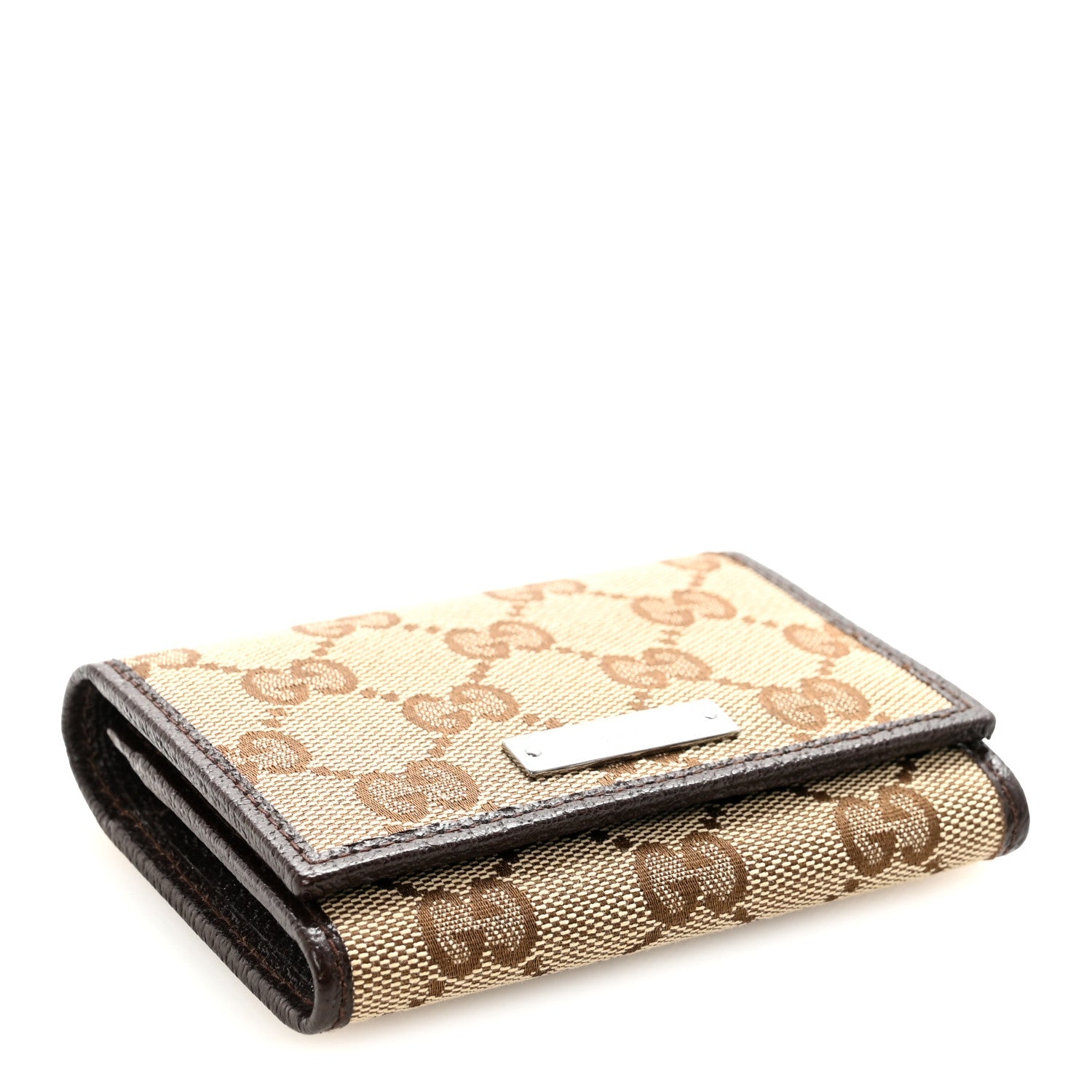 GG Monogram Card Case Flap Wallet Dark Brown