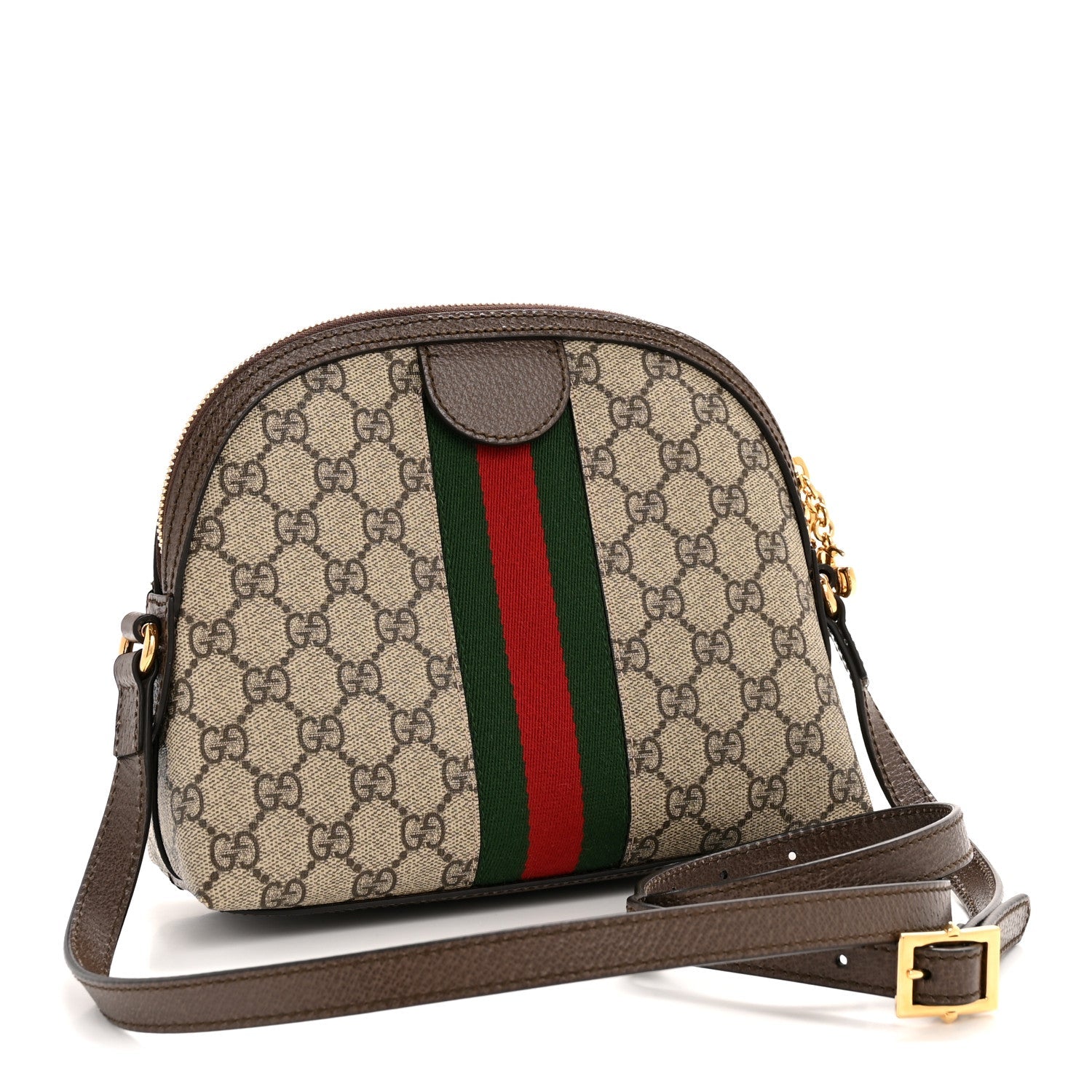 GG Supreme Monogram Textured Dollar Calfskin Web Small Ophidia Dome Shoulder Bag Beige Ebony New Acero