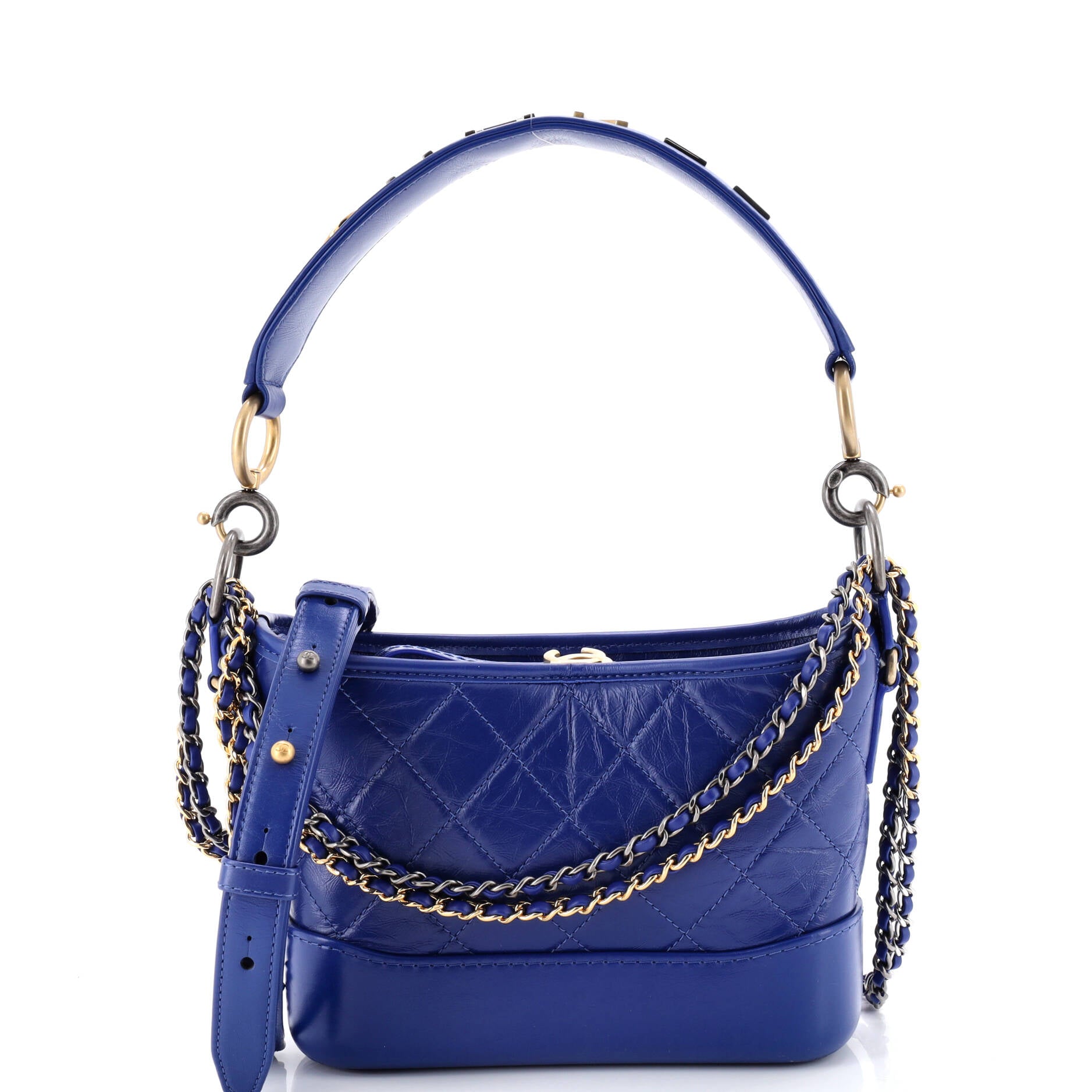 Gabrielle Hobo with Logo Handle Quilted Aged Calfskin Small