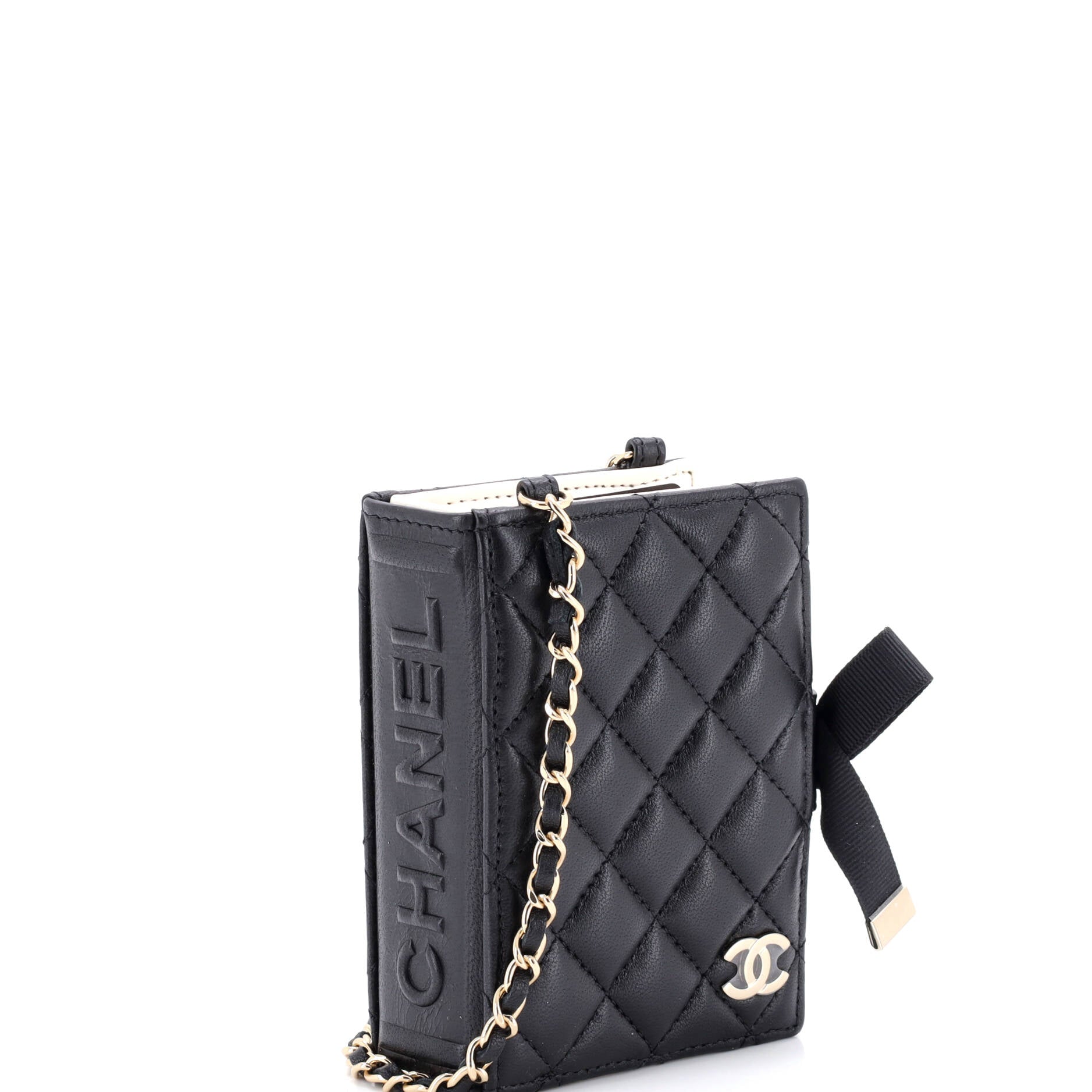 CC Book Card Holder with Chain Quilted Lambskin