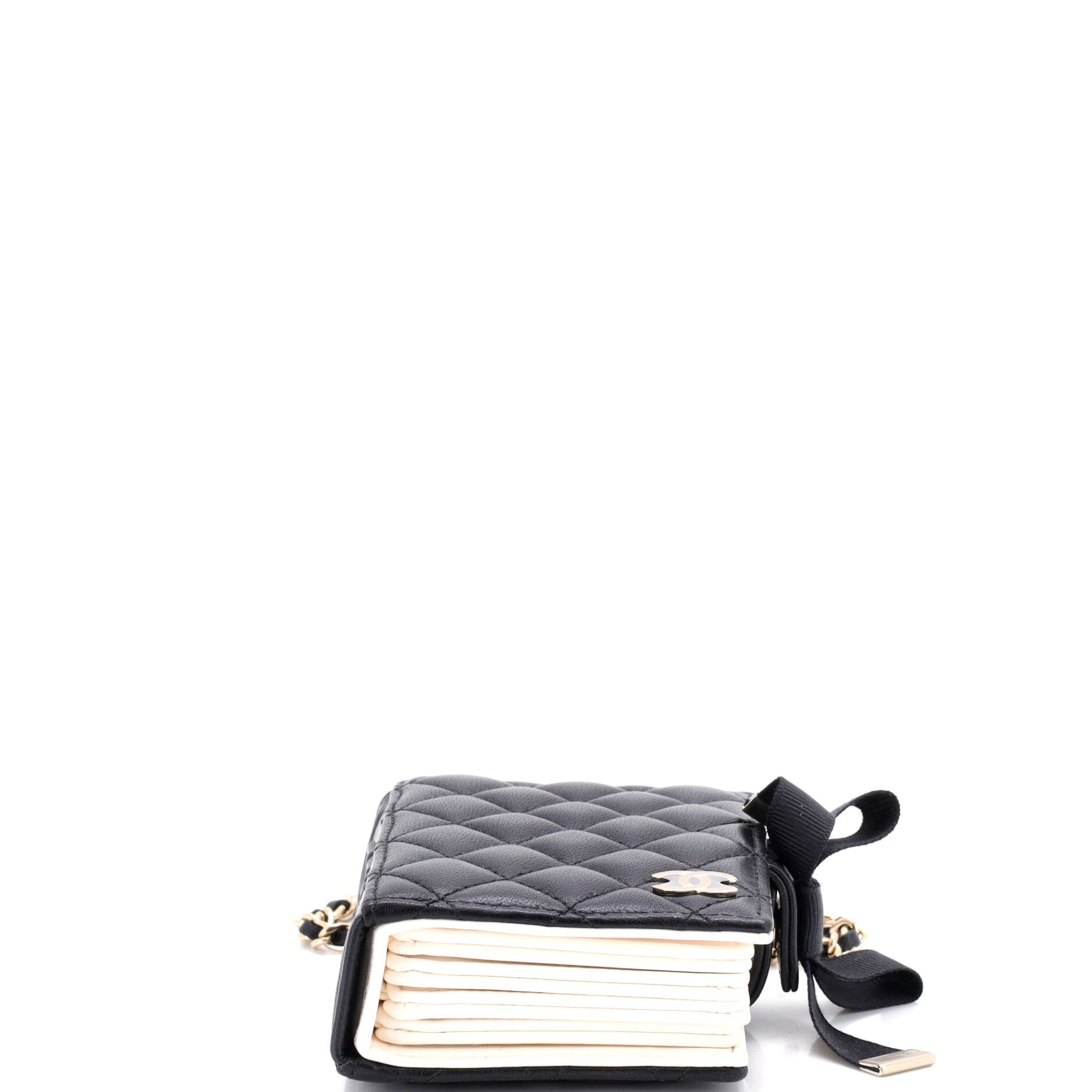 CC Book Card Holder with Chain Quilted Lambskin