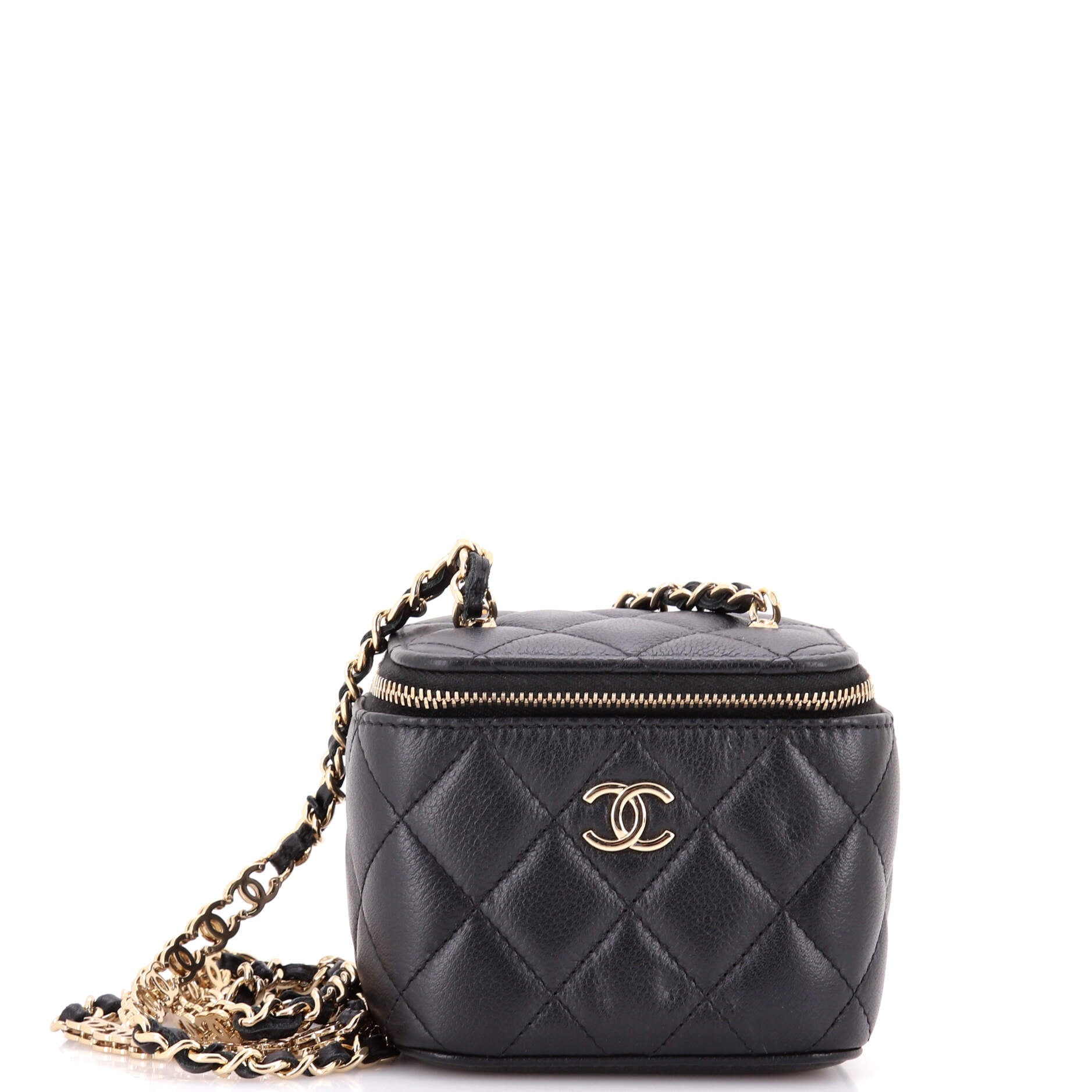 Tiny CC Link Vanity Case with Chain Quilted Caviar Mini