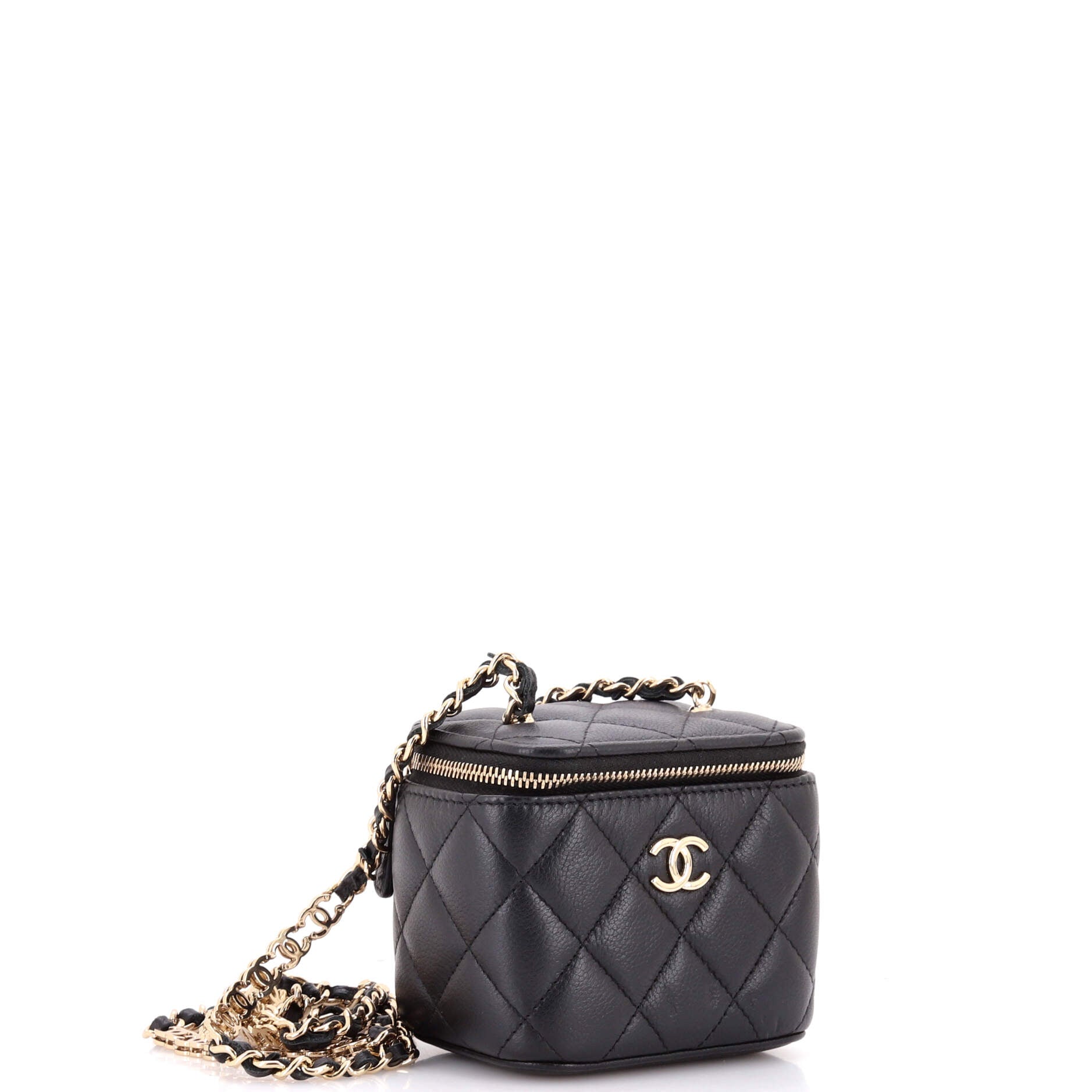 Tiny CC Link Vanity Case with Chain Quilted Caviar Mini